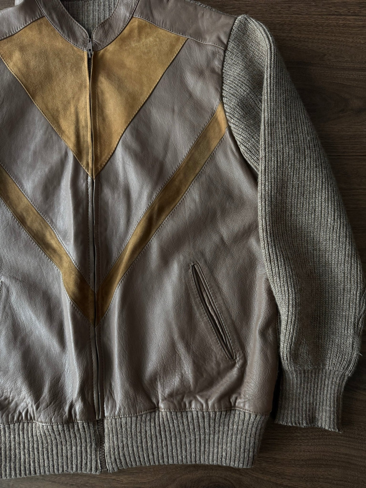Cardigan Lână Vintage Bărbați | Panels din Piele si Suede | L - anbracaminte