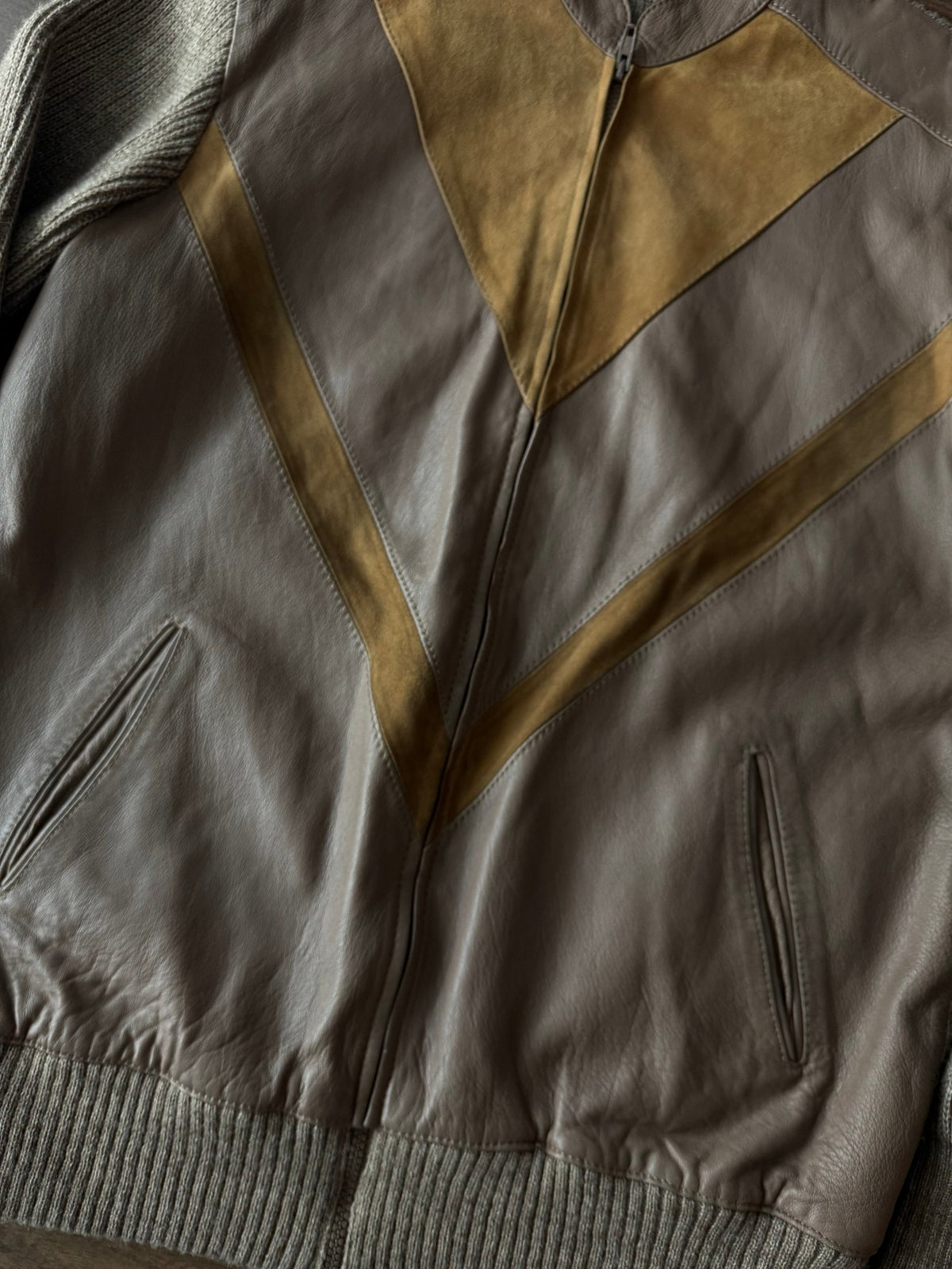 Cardigan Lână Vintage Bărbați | Panels din Piele si Suede | L - anbracaminte