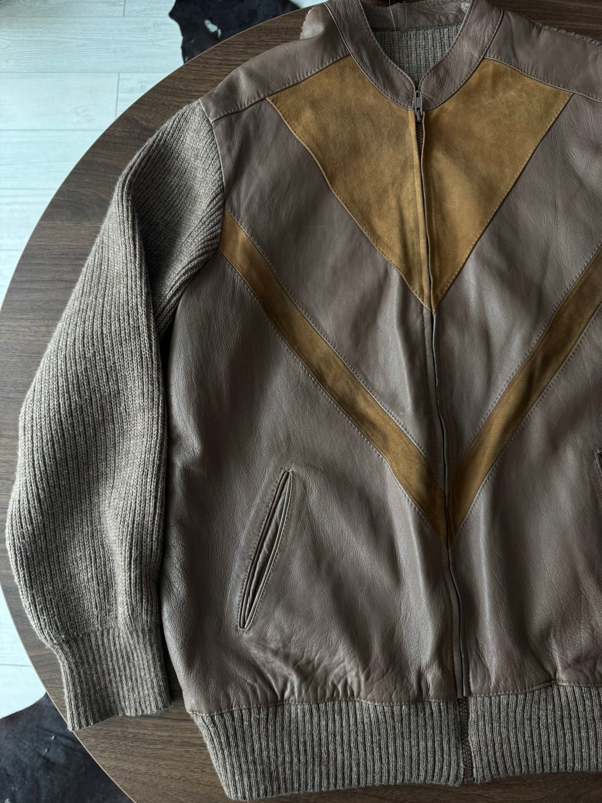 Cardigan Lână Vintage Bărbați | Panels din Piele si Suede | L - anbracaminte