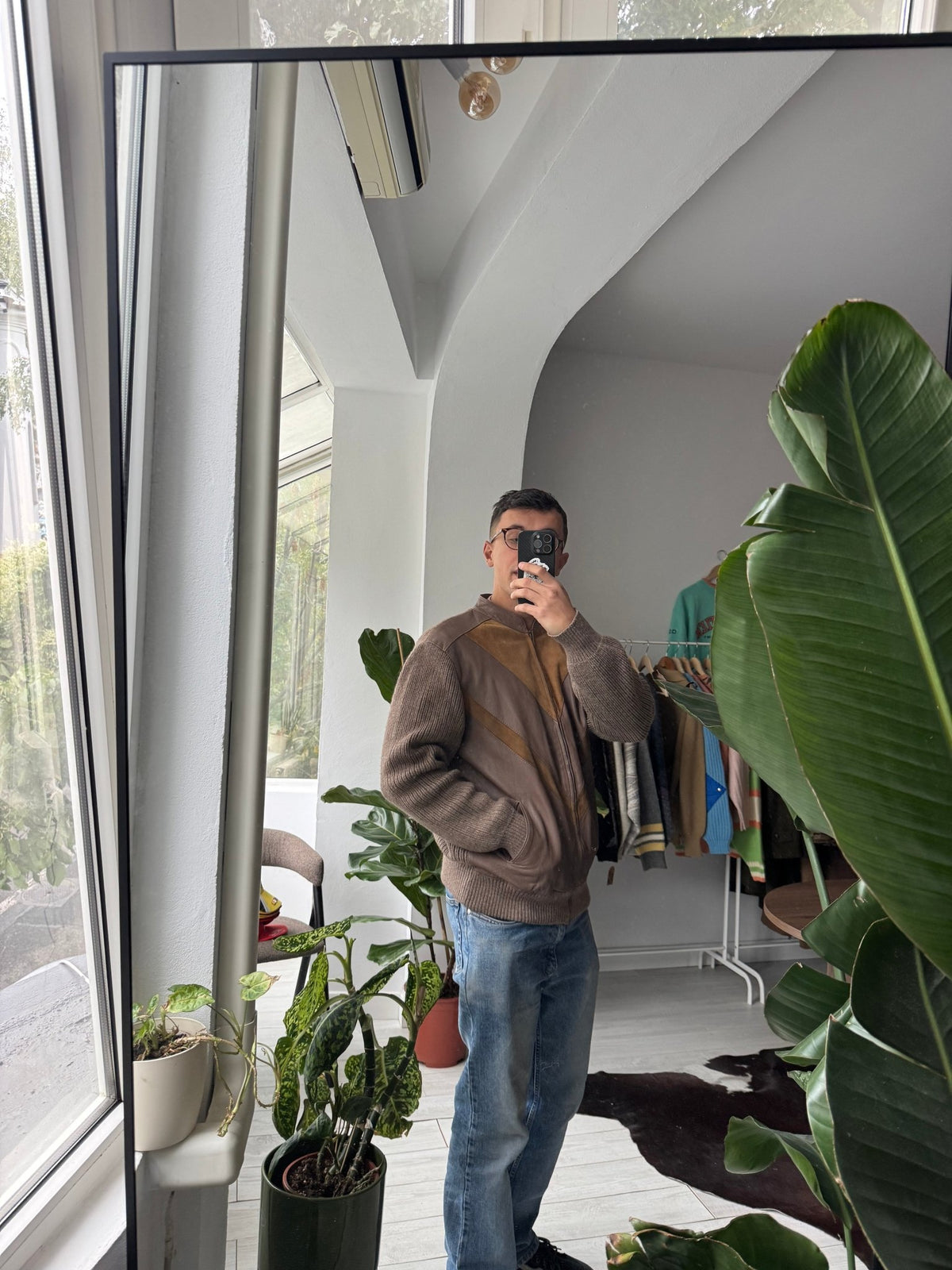 Cardigan Lână Vintage Bărbați | Panels din Piele si Suede | L - anbracaminte