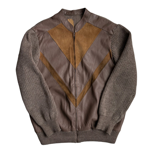 Cardigan Lână Vintage Bărbați | Panels din Piele si Suede | L - anbracaminte