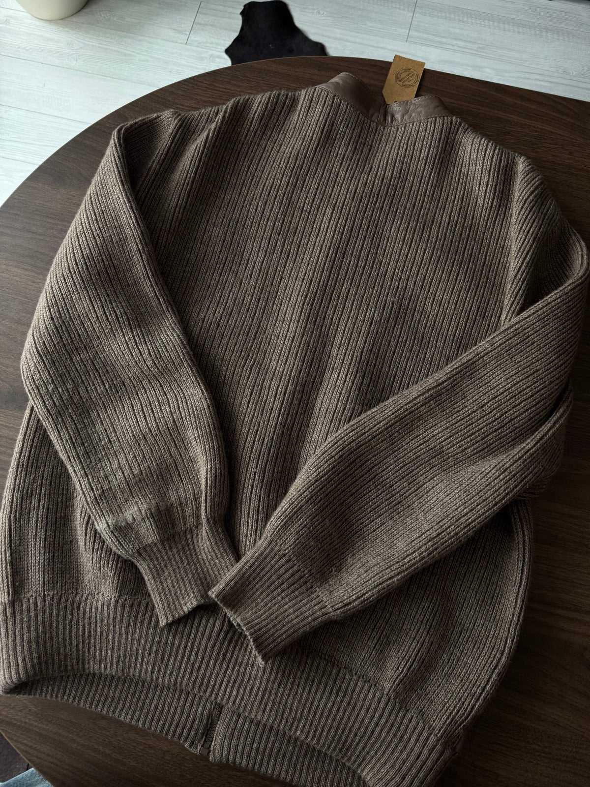 Cardigan Lână Vintage Bărbați | Panels din Piele si Suede | L - anbracaminte
