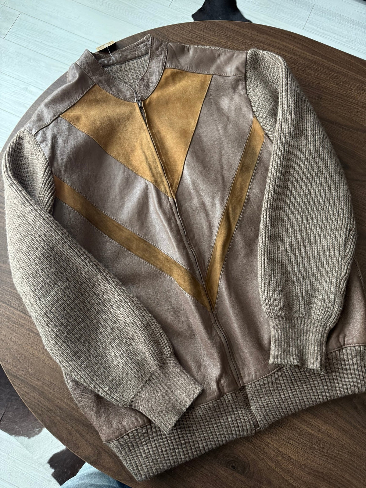 Cardigan Lână Vintage Bărbați | Panels din Piele si Suede | L - anbracaminte