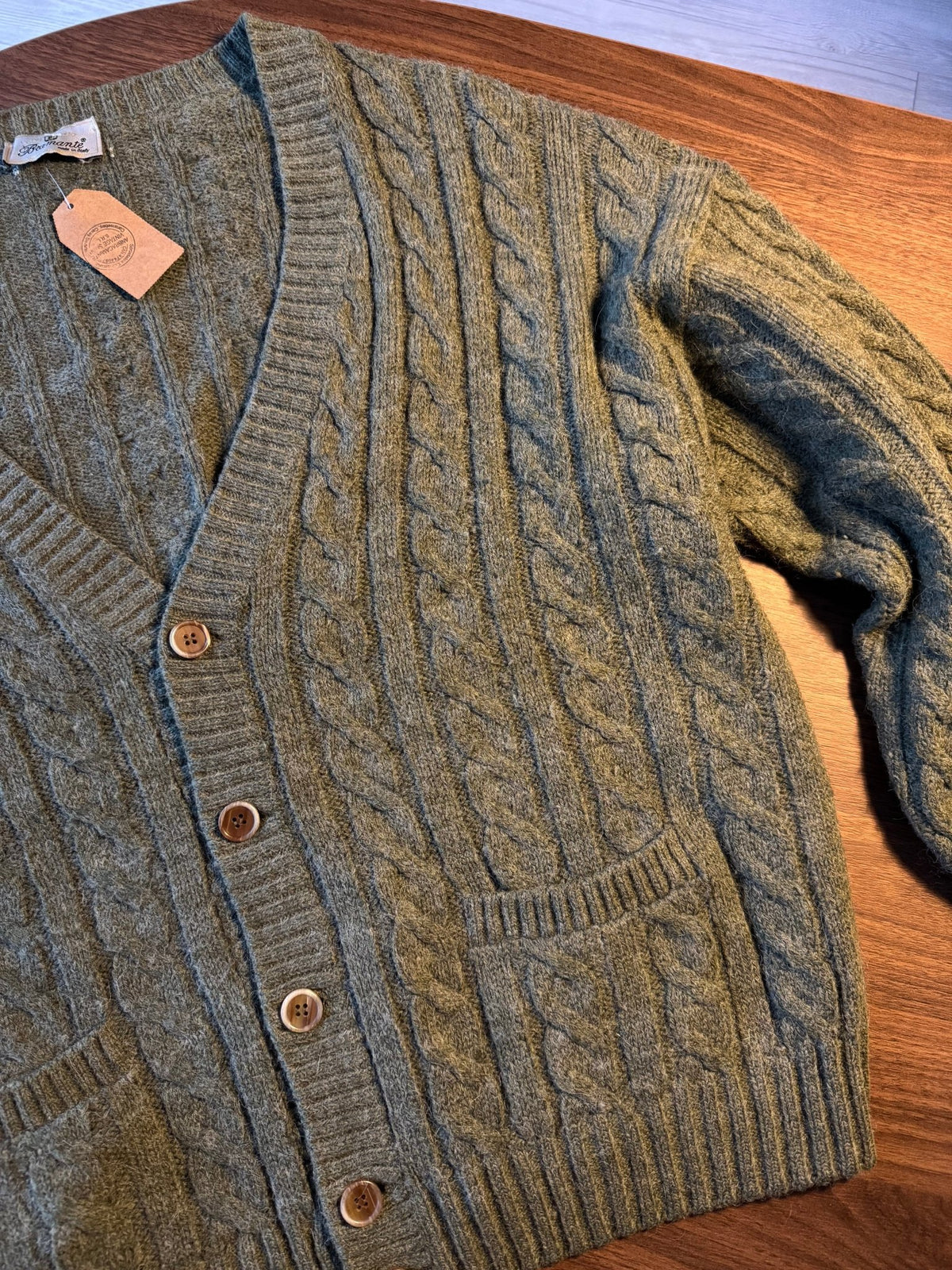 Cardigan Verde Vintage Bărbați | Cable Knit | XL (5) - anbracaminte