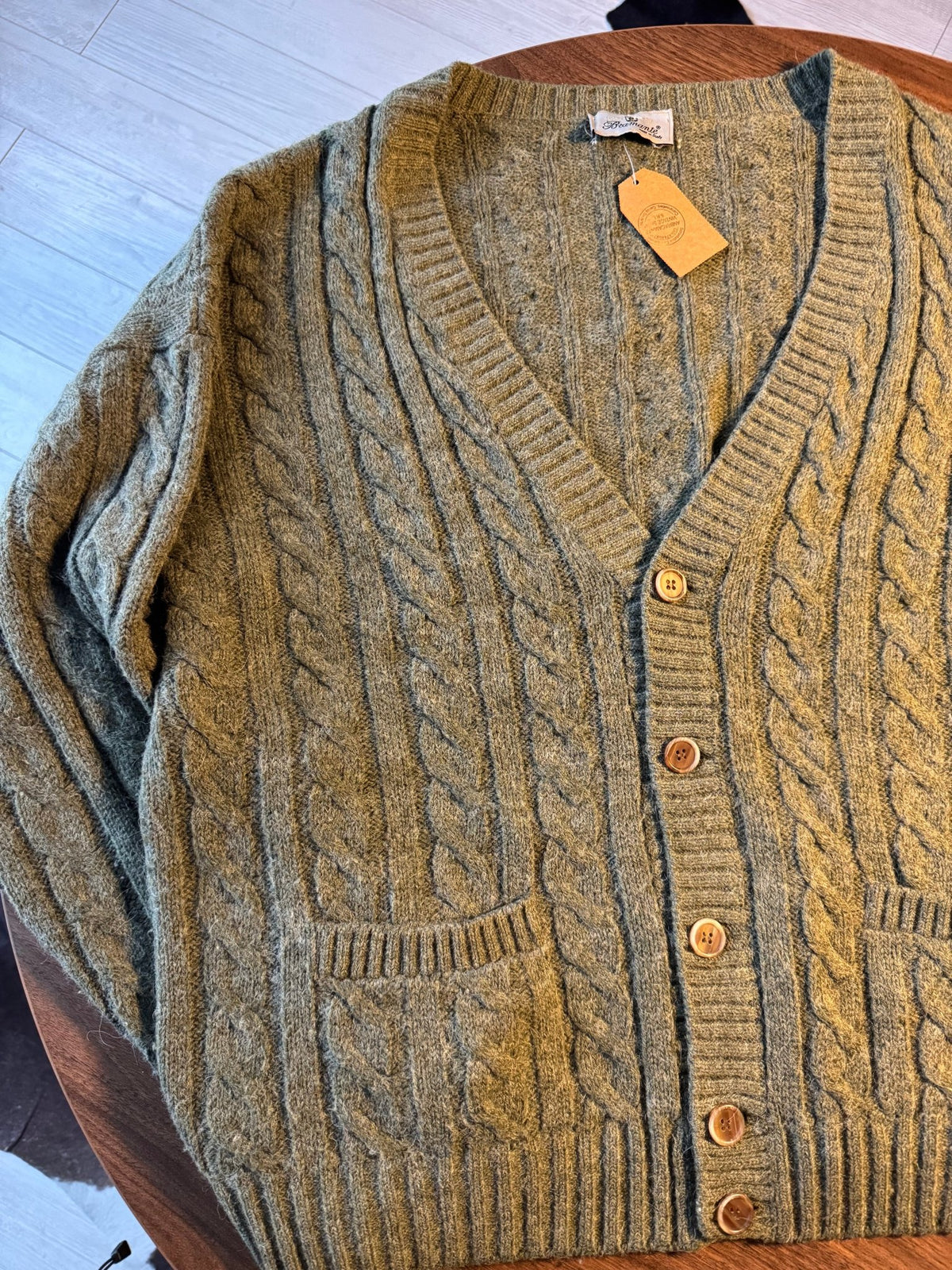 Cardigan Verde Vintage Bărbați | Cable Knit | XL (5) - anbracaminte