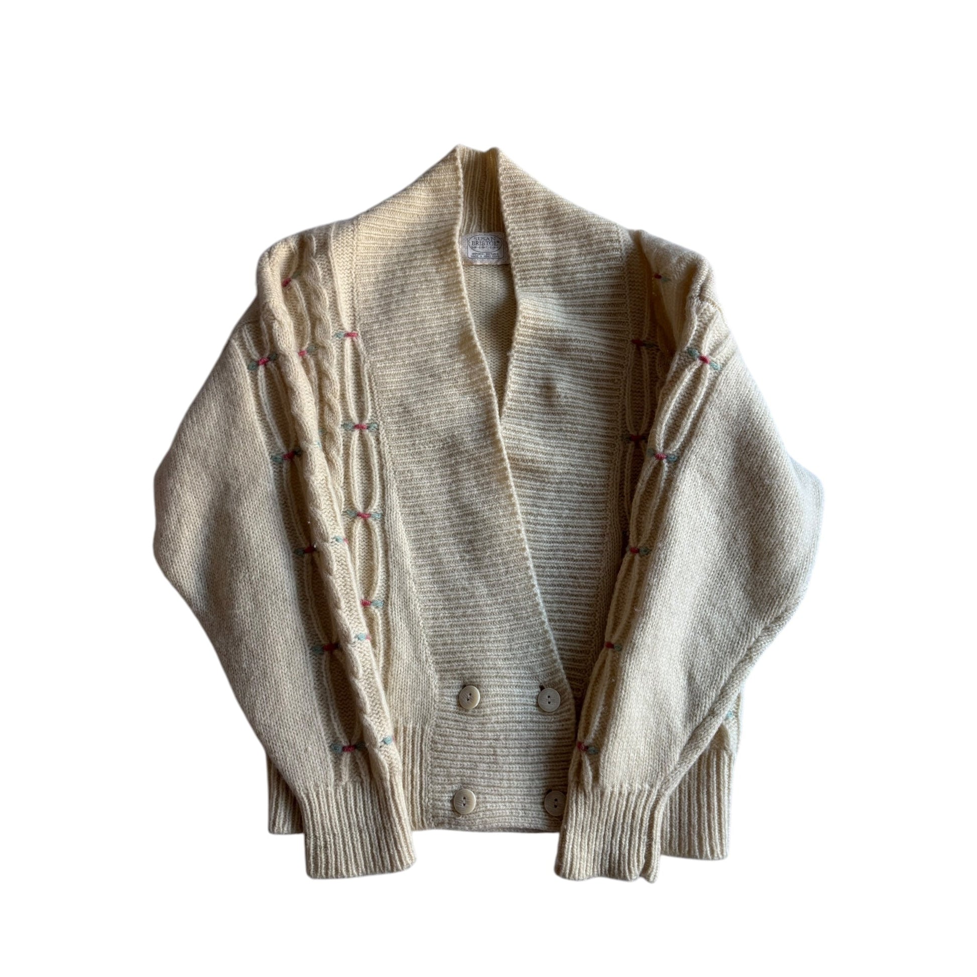 🧶 Cardigan Vintage Alb Natur / 80’s (Mărime M) - anbracaminte