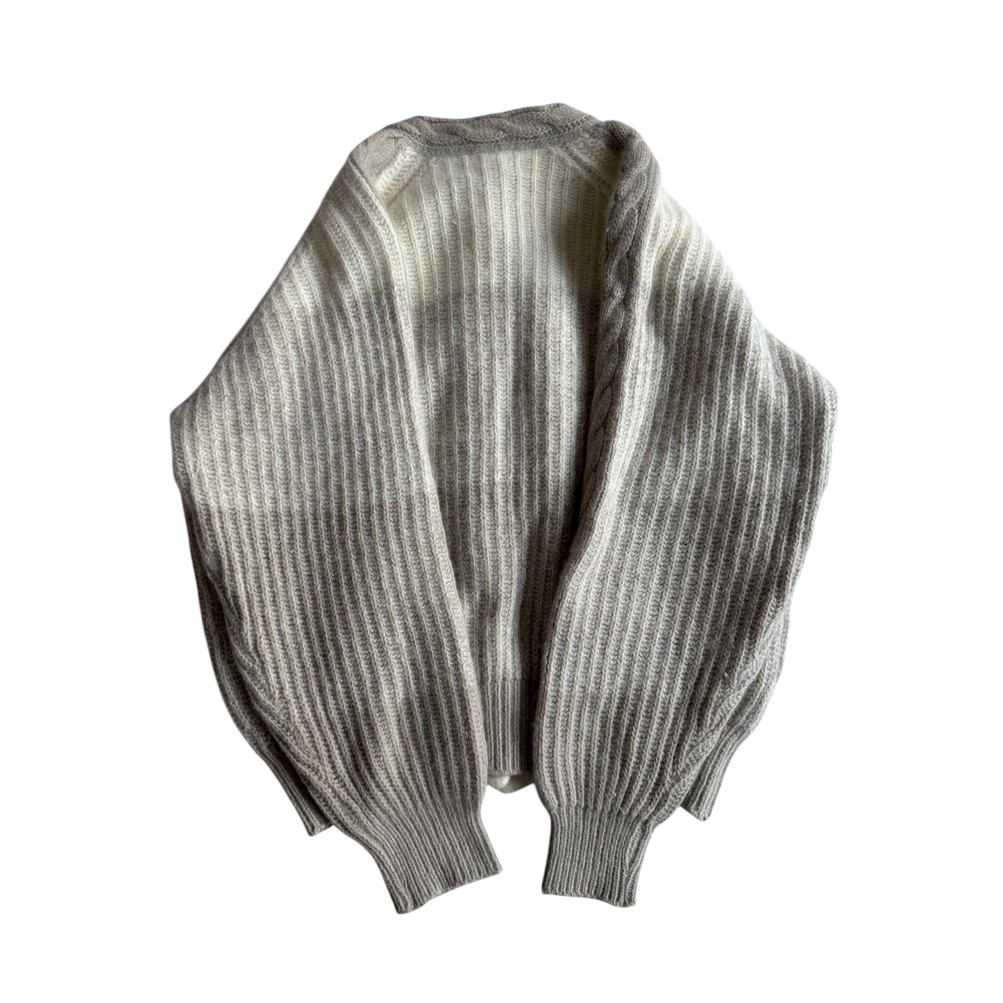 🧶 Cardigan Vintage Alb - Oatmeal Brown Degradé / IT 40 (S Femei) - anbracaminte