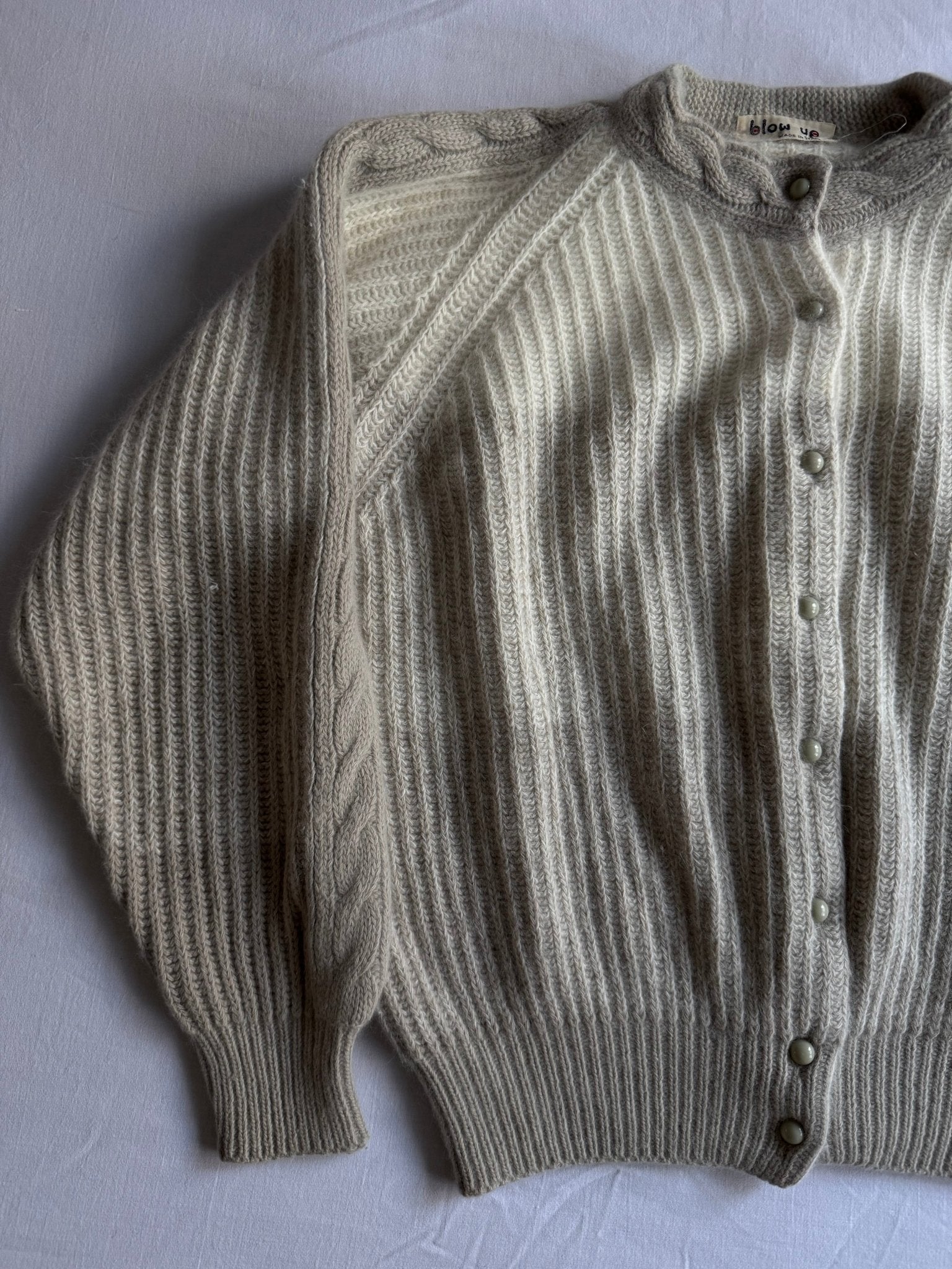 🧶 Cardigan Vintage Alb - Oatmeal Brown Degradé / IT 40 (S Femei) - anbracaminte
