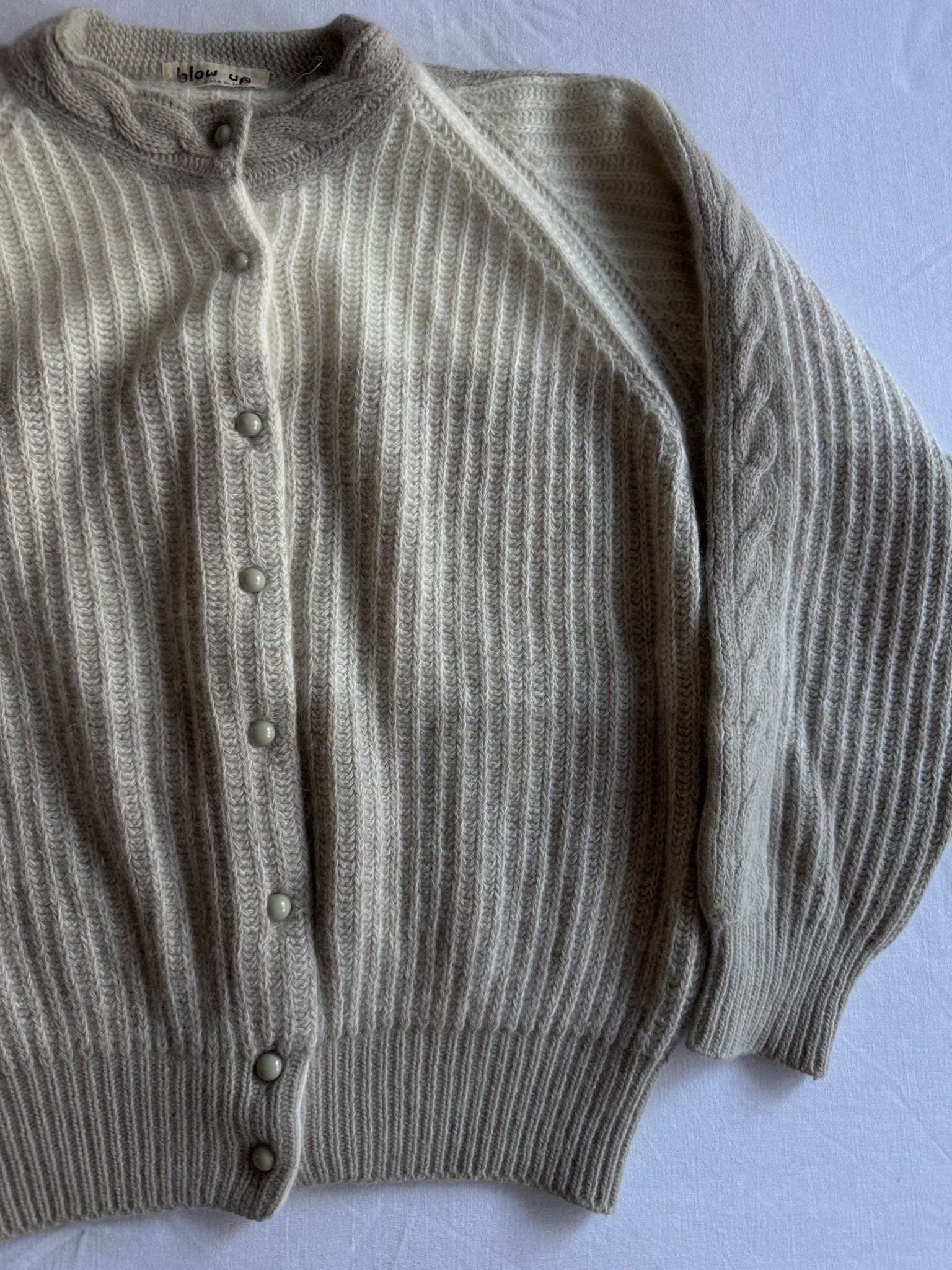 🧶 Cardigan Vintage Alb - Oatmeal Brown Degradé / IT 40 (S Femei) - anbracaminte