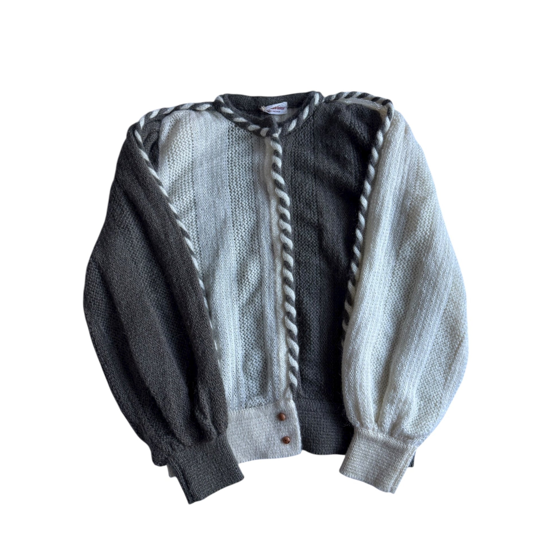 🐐 Cardigan Vintage Alb & Verde Militar / Contrast Mohair Blend (Mărime IT 42 - M Femei) - anbracaminte