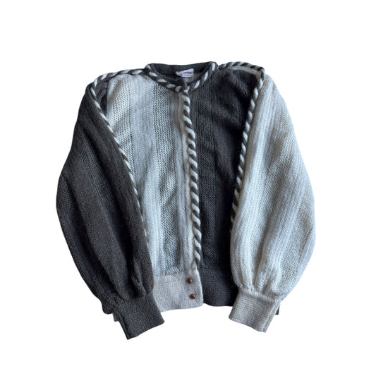 🐐 Cardigan Vintage Alb & Verde Militar / Contrast Mohair Blend (Mărime IT 42 - M Femei) - anbracaminte