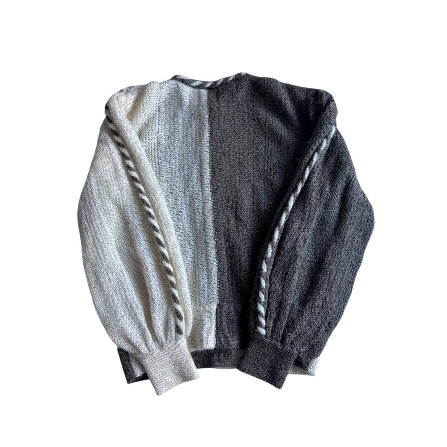 🐐 Cardigan Vintage Alb & Verde Militar / Contrast Mohair Blend (Mărime IT 42 - M Femei) - anbracaminte