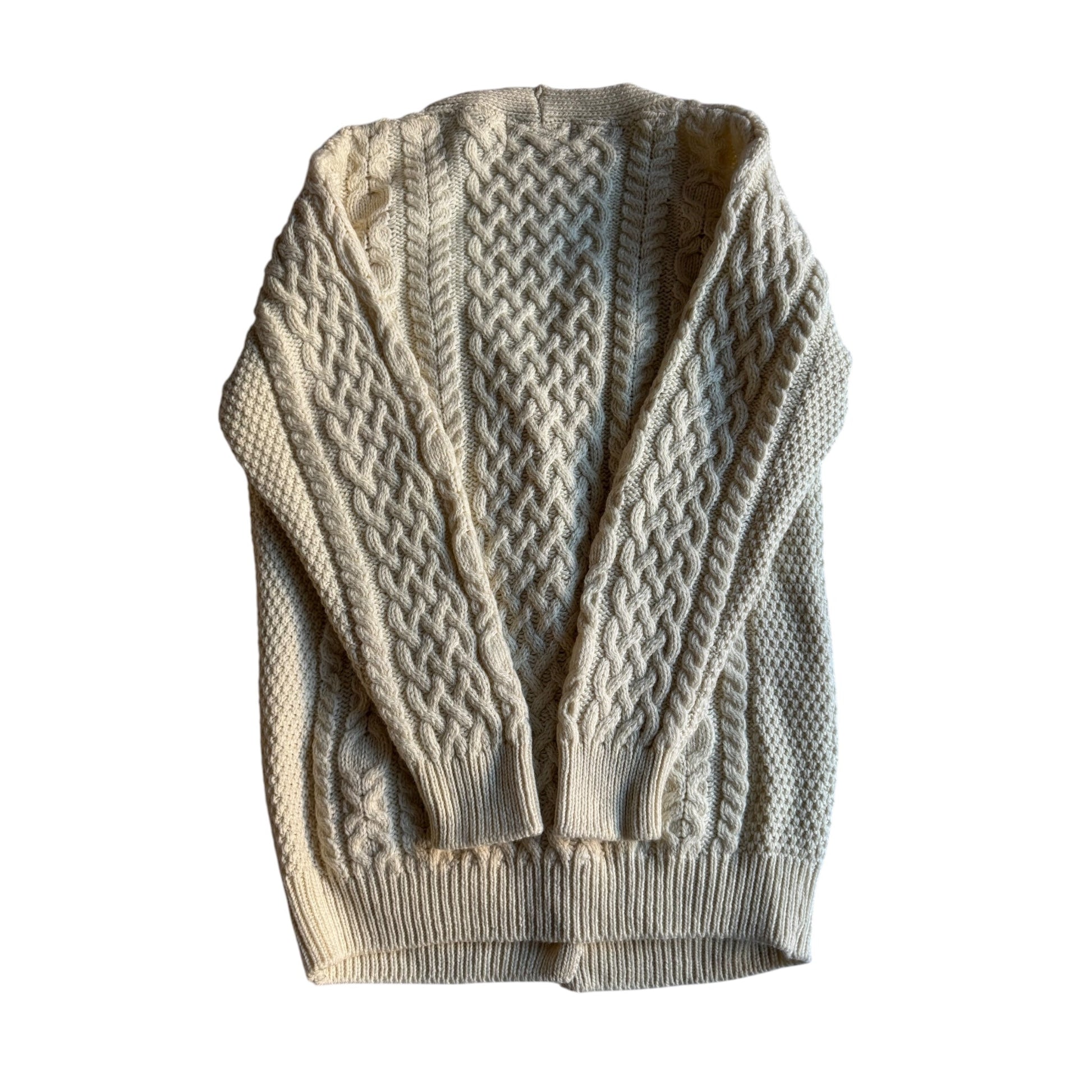 🧶 Cardigan Vintage Aran Crafts / Tricot Torsadat Alb Natural (Mărime M - Femei) - anbracaminte