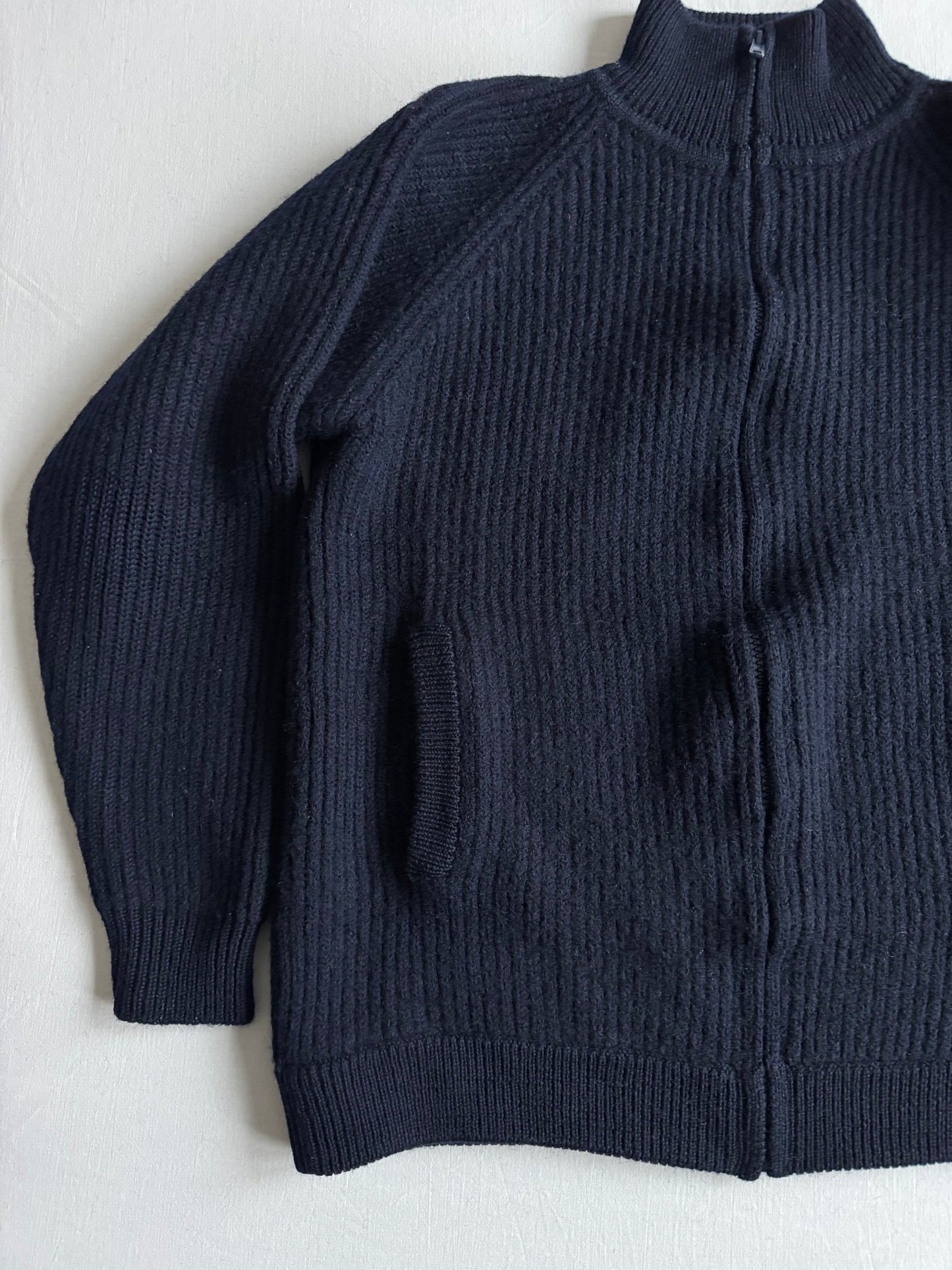 ⚓️ Cardigan Vintage Bărbați Bleumarin cu Fermoar din Lână Virgină – S - anbracaminte