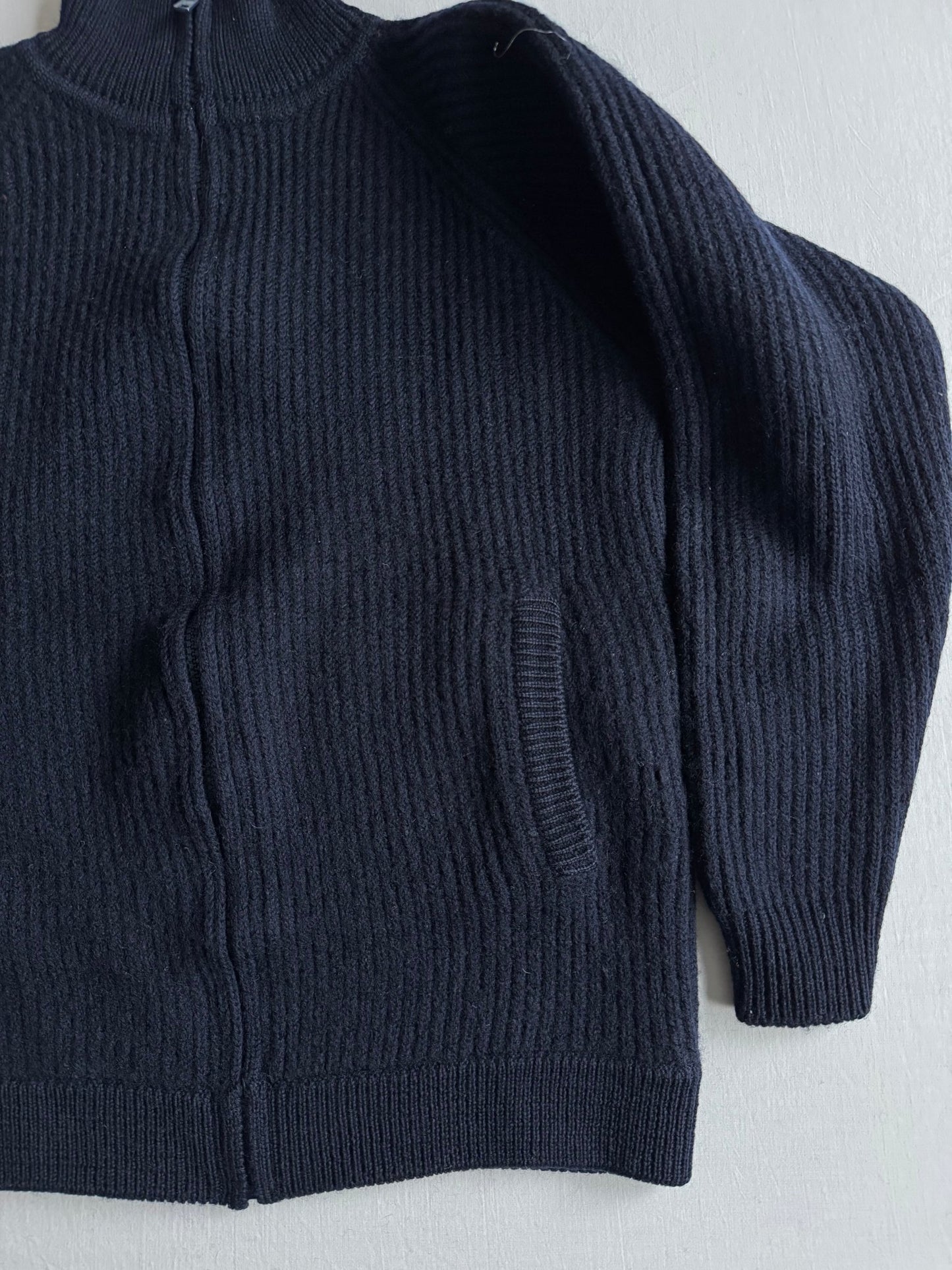 ⚓️ Cardigan Vintage Bărbați Bleumarin cu Fermoar din Lână Virgină – S - anbracaminte