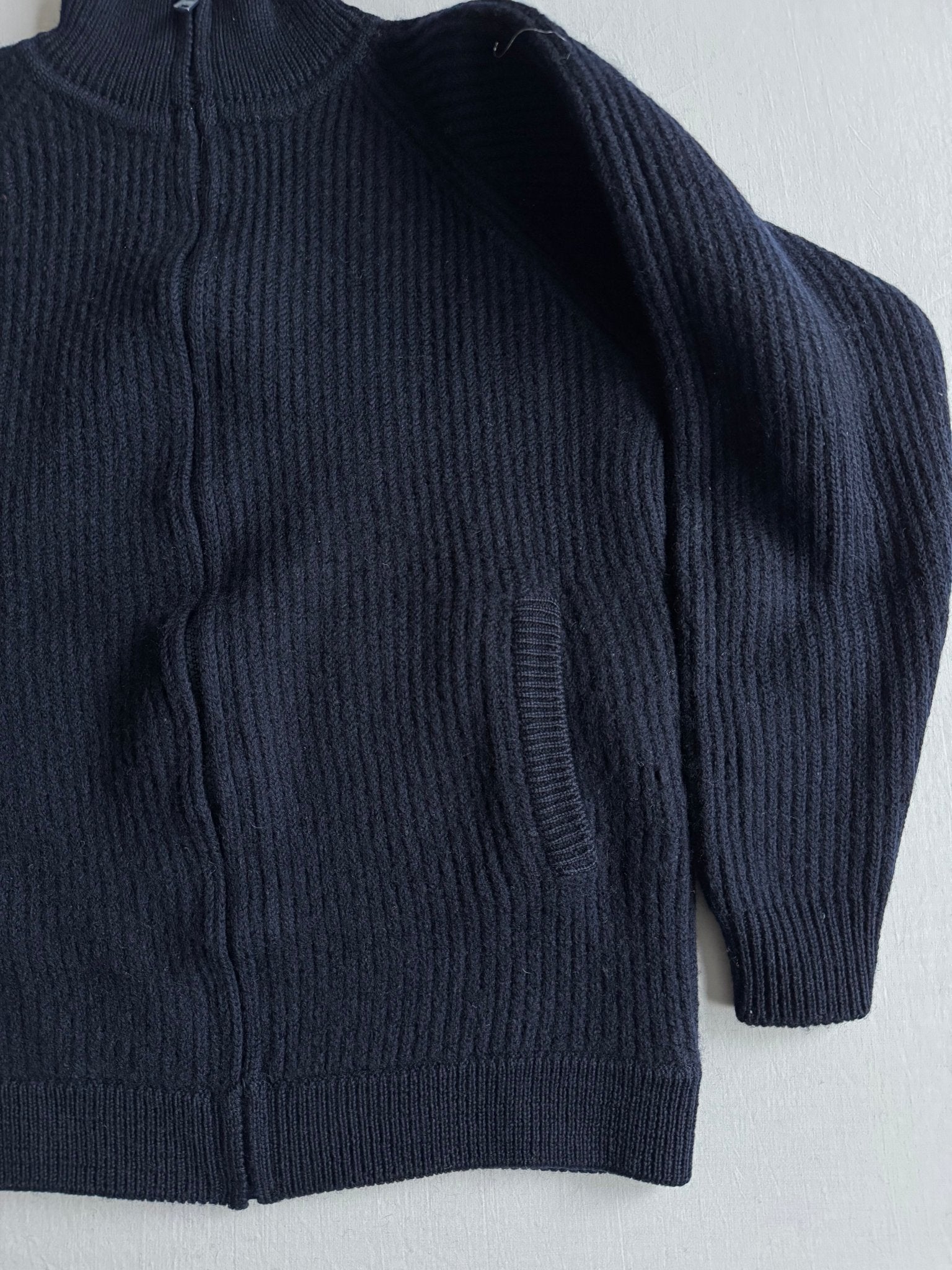⚓️ Cardigan Vintage Bărbați Bleumarin cu Fermoar din Lână Virgină – S - anbracaminte