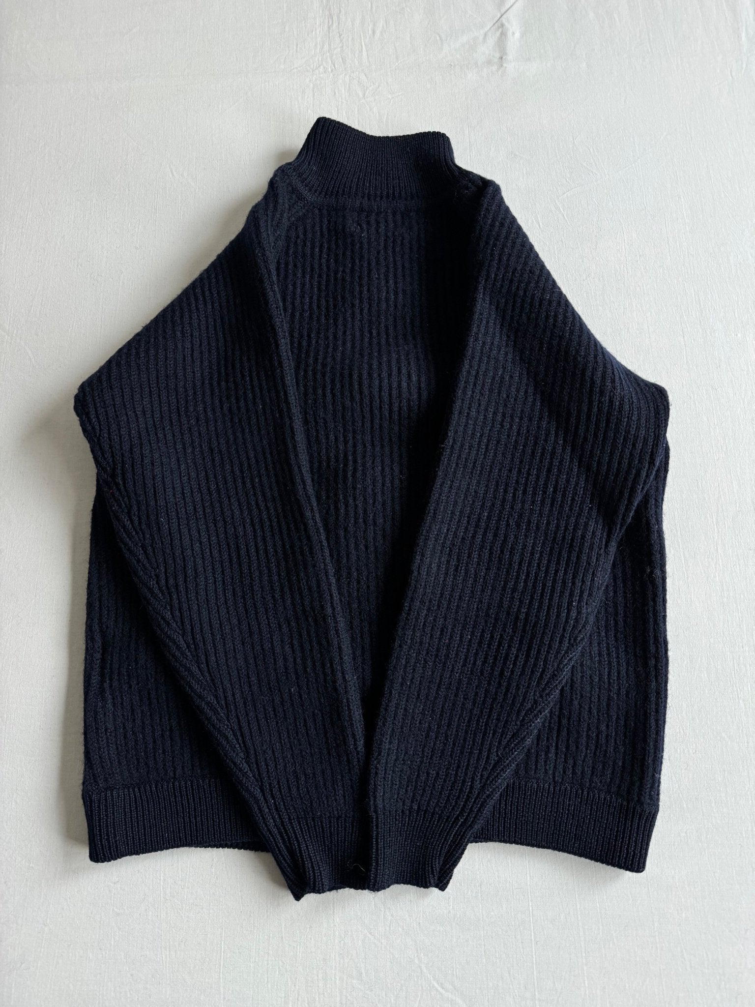 ⚓️ Cardigan Vintage Bărbați Bleumarin cu Fermoar din Lână Virgină – S - anbracaminte