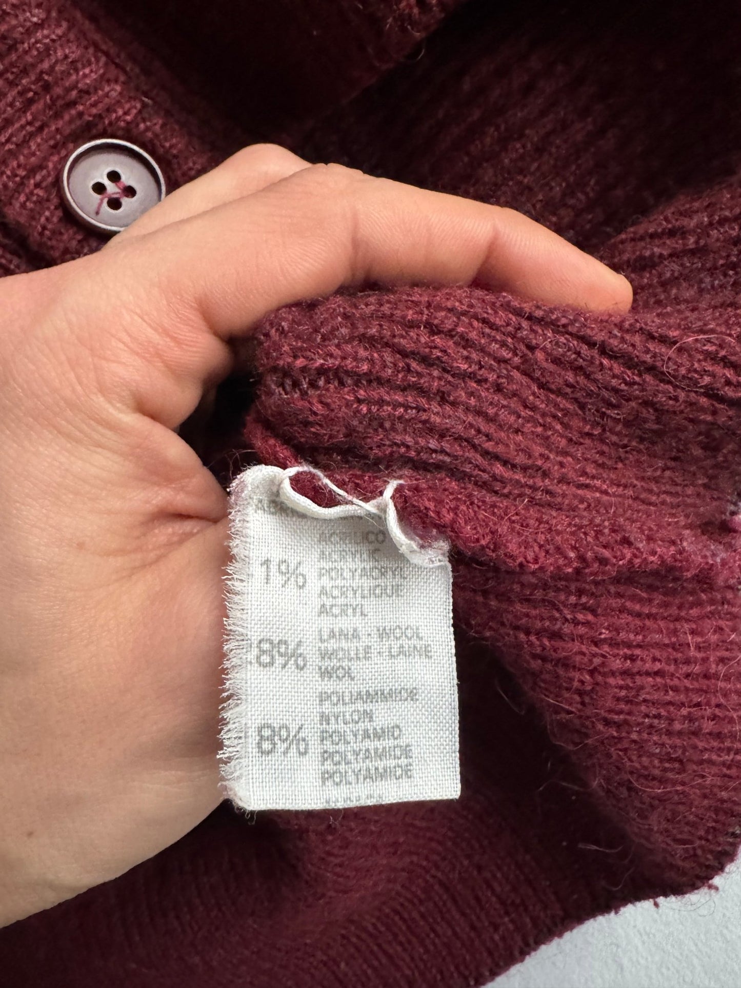 🍷 Cardigan Vintage Bărbați Burgundy Texturat – L - anbracaminte