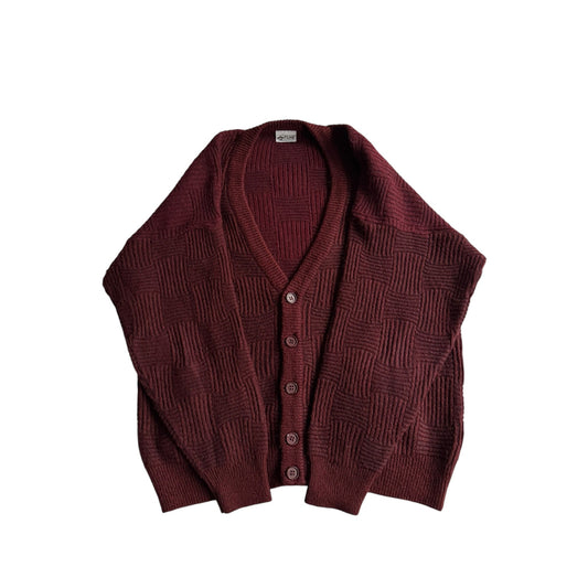 🍷 Cardigan Vintage Bărbați Burgundy Texturat – L - anbracaminte