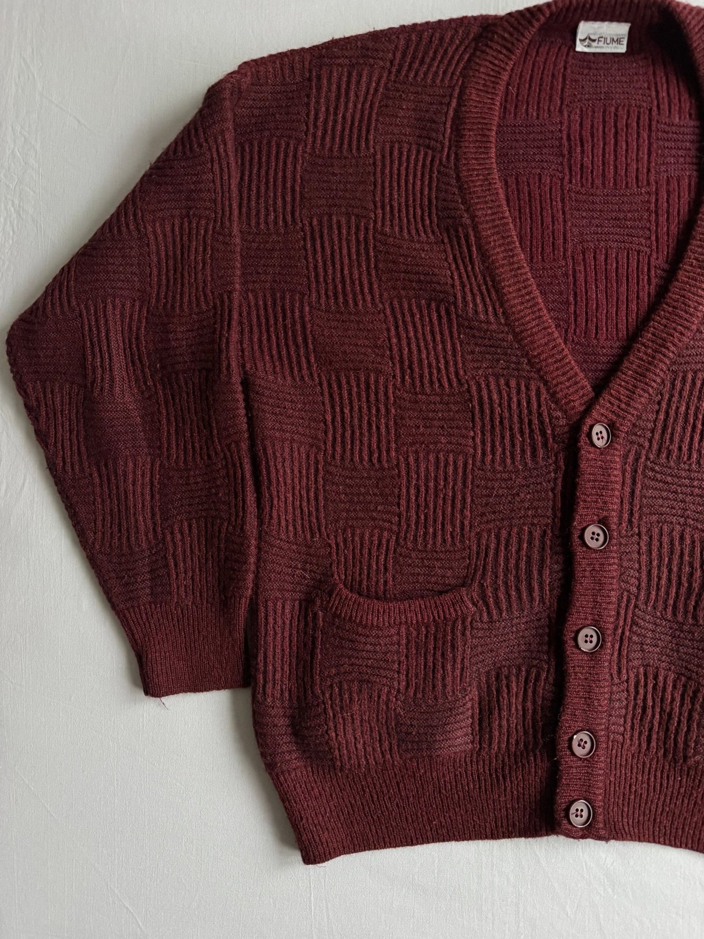🍷 Cardigan Vintage Bărbați Burgundy Texturat – L - anbracaminte