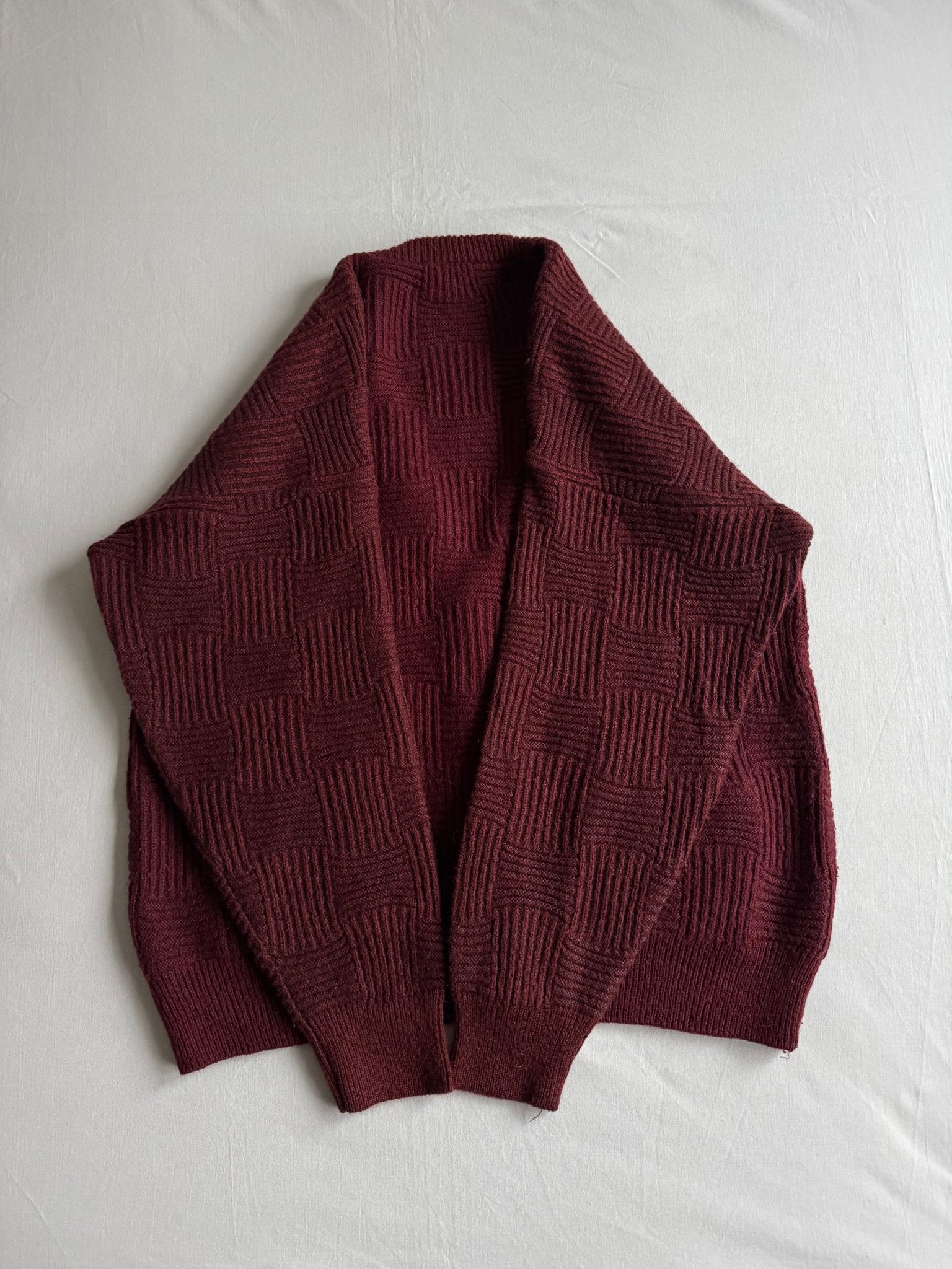 🍷 Cardigan Vintage Bărbați Burgundy Texturat – L - anbracaminte