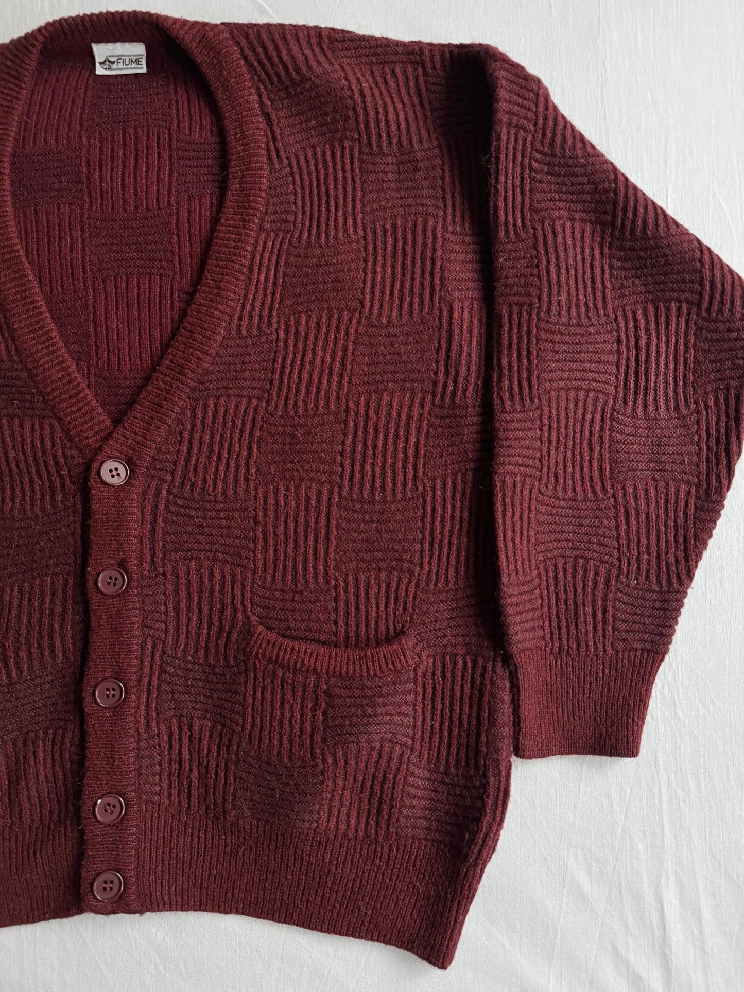 🍷 Cardigan Vintage Bărbați Burgundy Texturat – L - anbracaminte