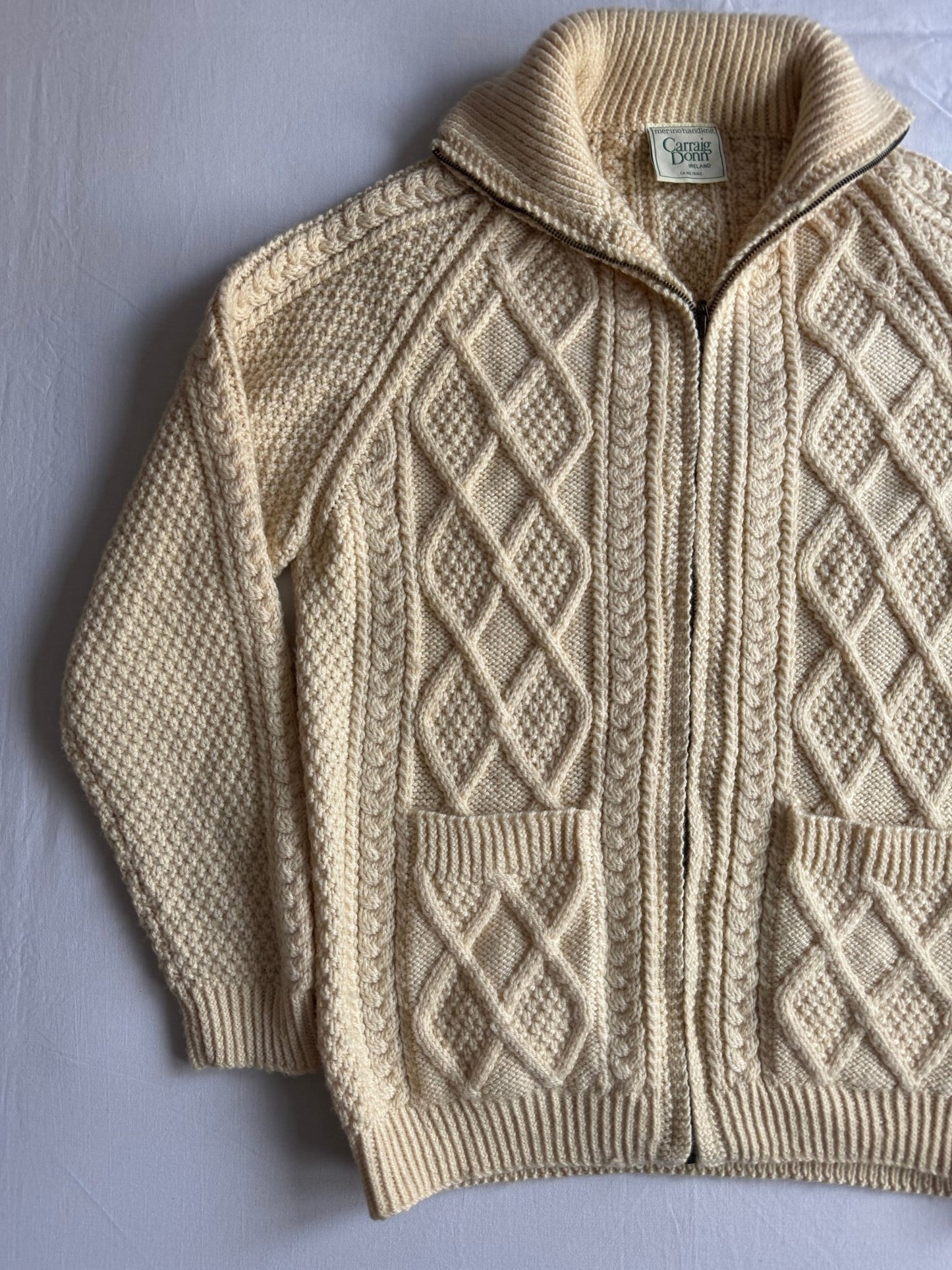 🧶 Cardigan Vintage Bărbați Caraig Donn Cable Knit din Lână Merino – M - anbracaminte
