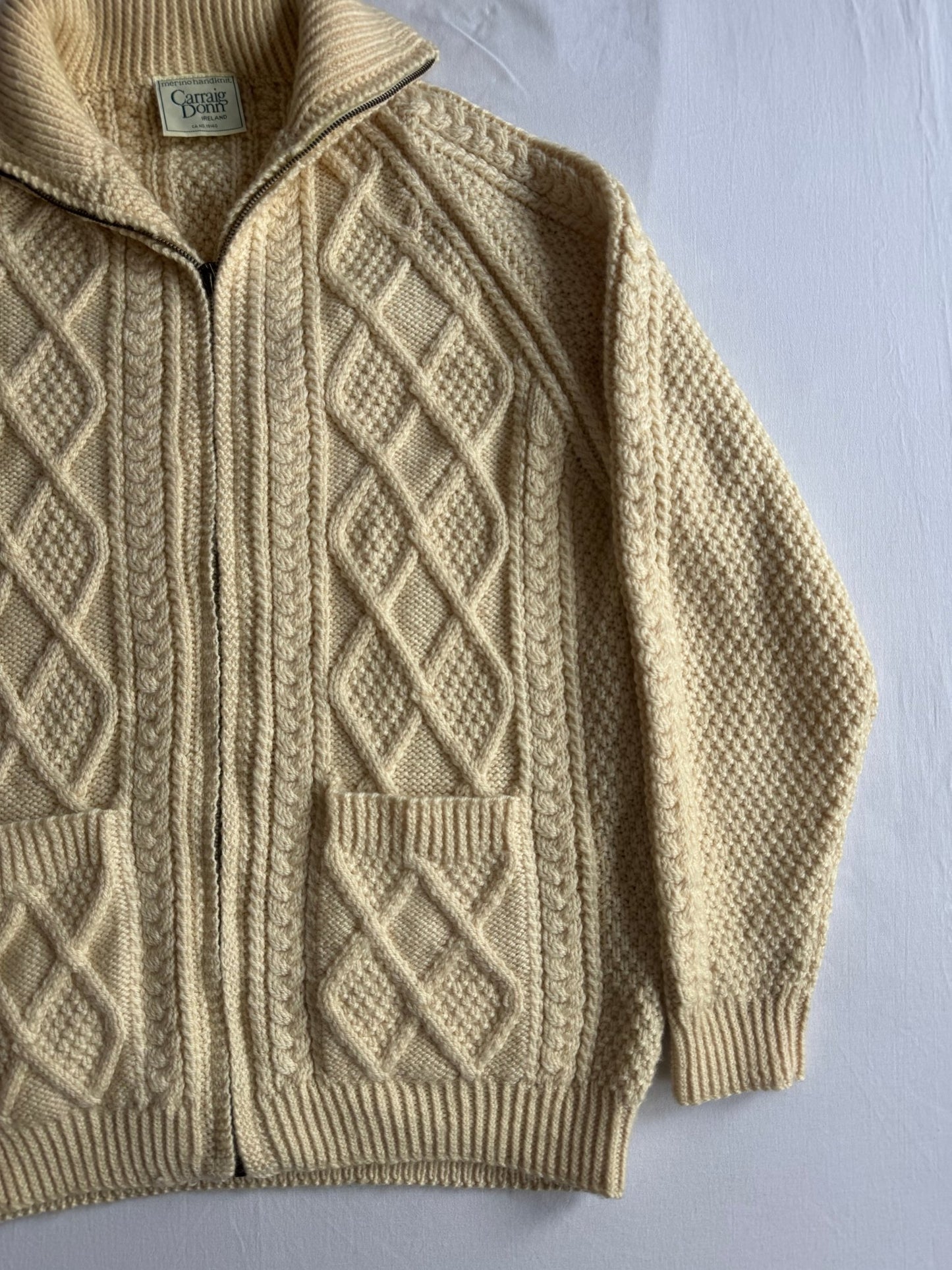 🧶 Cardigan Vintage Bărbați Caraig Donn Cable Knit din Lână Merino – M - anbracaminte