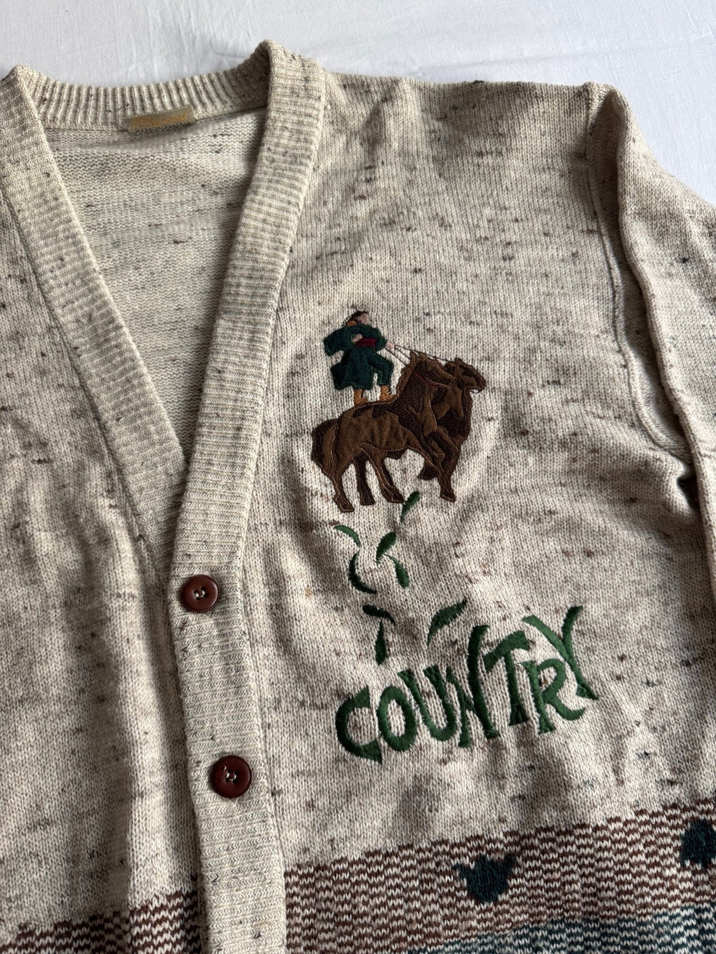 🐴 Cardigan Vintage Bărbați cu Broderie Horse Rider din Lână, Alpaca și Acril – 50 (L) - anbracaminte