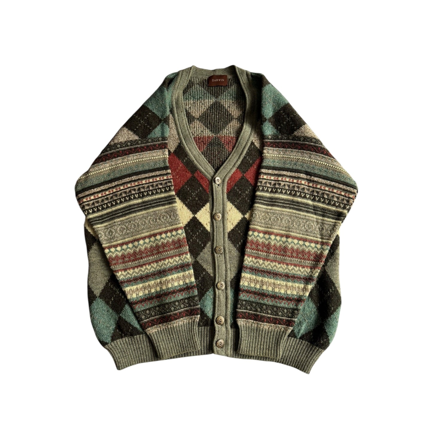 🧶 Cardigan Vintage Bărbați cu Model Argyle și Mâneci cu model Etnic – XL - anbracaminte