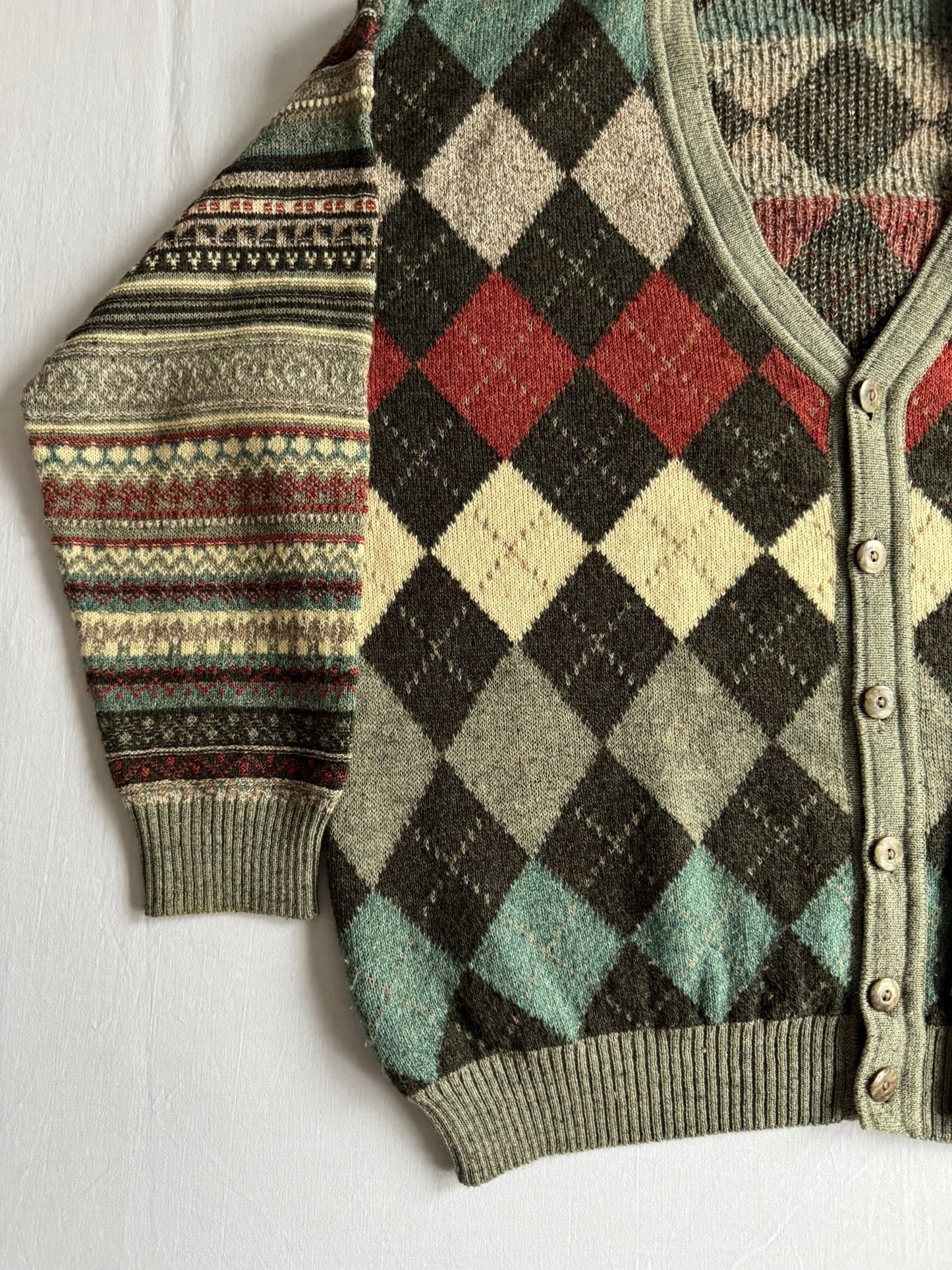 🧶 Cardigan Vintage Bărbați cu Model Argyle și Mâneci cu model Etnic – XL - anbracaminte