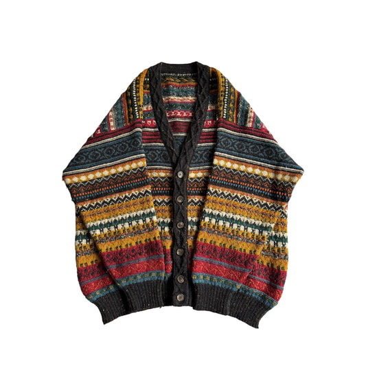 🧶 Cardigan Vintage Bărbați cu Model Etnic din Lână – L (50) - anbracaminte