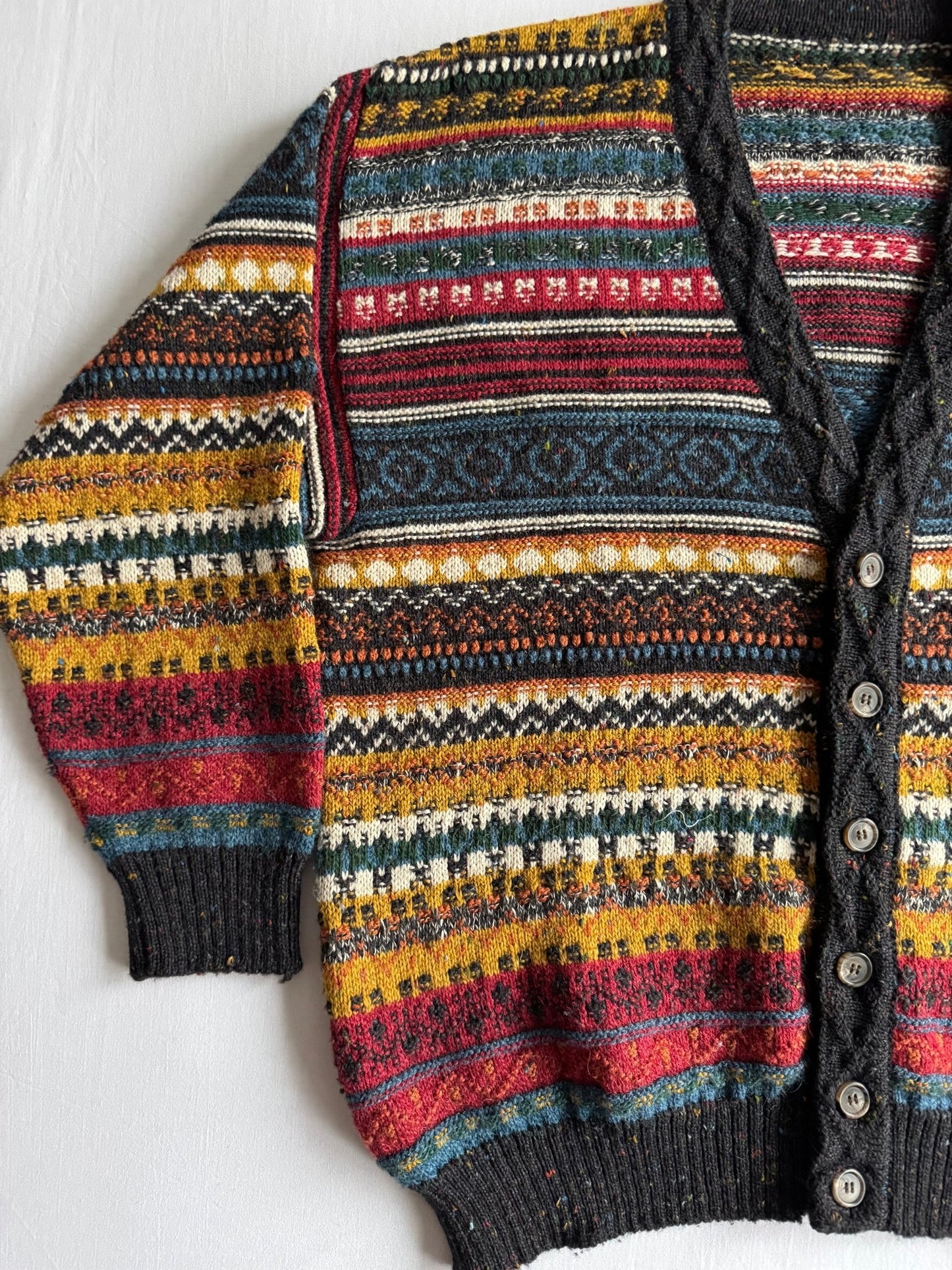🧶 Cardigan Vintage Bărbați cu Model Etnic din Lână – L (50) - anbracaminte