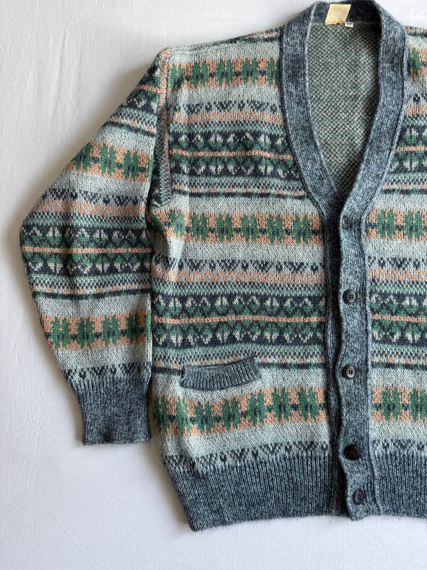 🧶 Cardigan Vintage Bărbați cu Model Etnic din Super Kid Mohair, Lână și Alpaca – 52 (XL) - anbracaminte