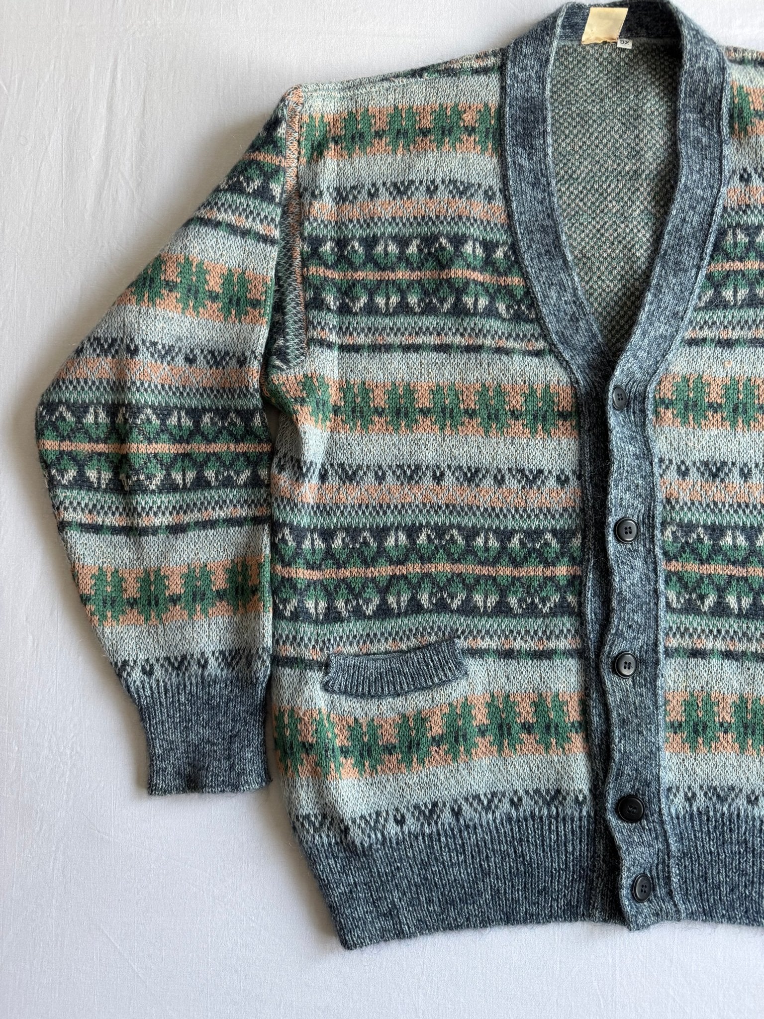 🧶 Cardigan Vintage Bărbați cu Model Etnic din Super Kid Mohair, Lână și Alpaca – 52 (XL) - anbracaminte