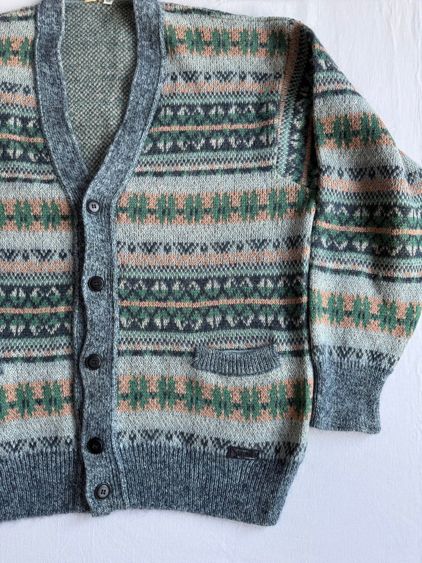 🧶 Cardigan Vintage Bărbați cu Model Etnic din Super Kid Mohair, Lână și Alpaca – 52 (XL) - anbracaminte