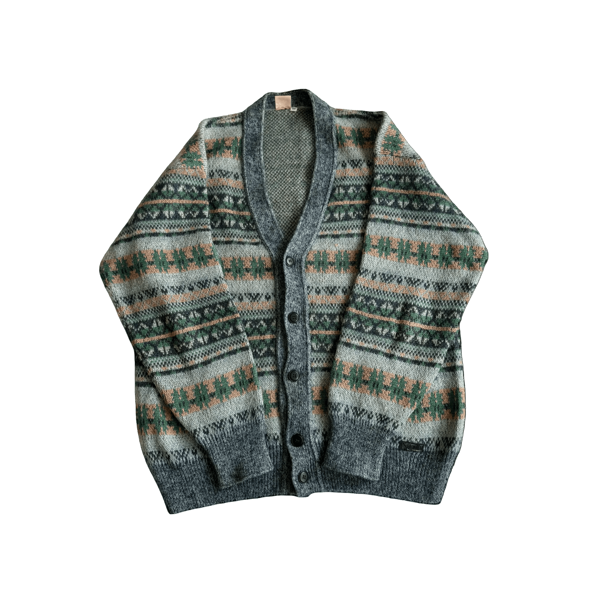 🧶 Cardigan Vintage Bărbați cu Model Etnic din Super Kid Mohair, Lână și Alpaca – 52 (XL) - anbracaminte