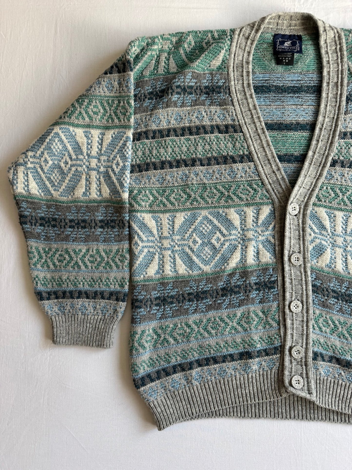 🧶 Cardigan Vintage Bărbați cu Model Etnic și Broderie Urs Polar – L - anbracaminte