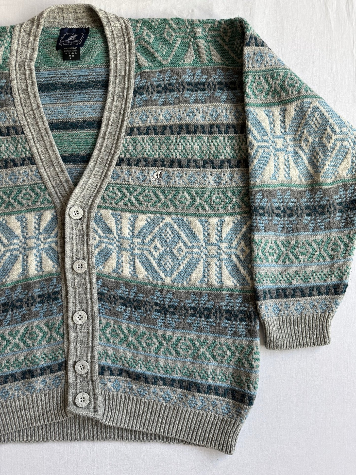 🧶 Cardigan Vintage Bărbați cu Model Etnic și Broderie Urs Polar – L - anbracaminte