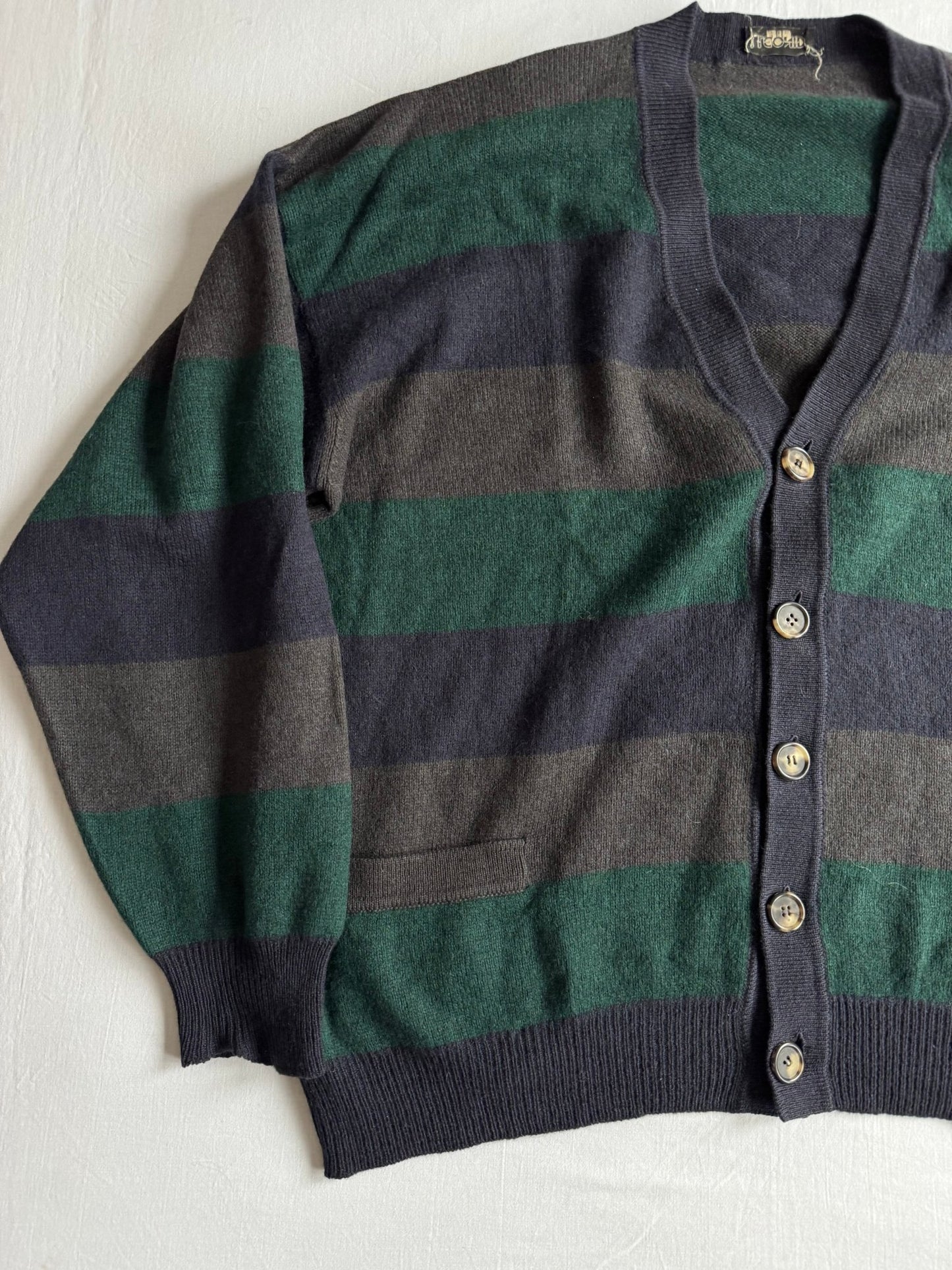 🧶 Cardigan Vintage Bărbați Dungi din Lână și Yak – XL - anbracaminte