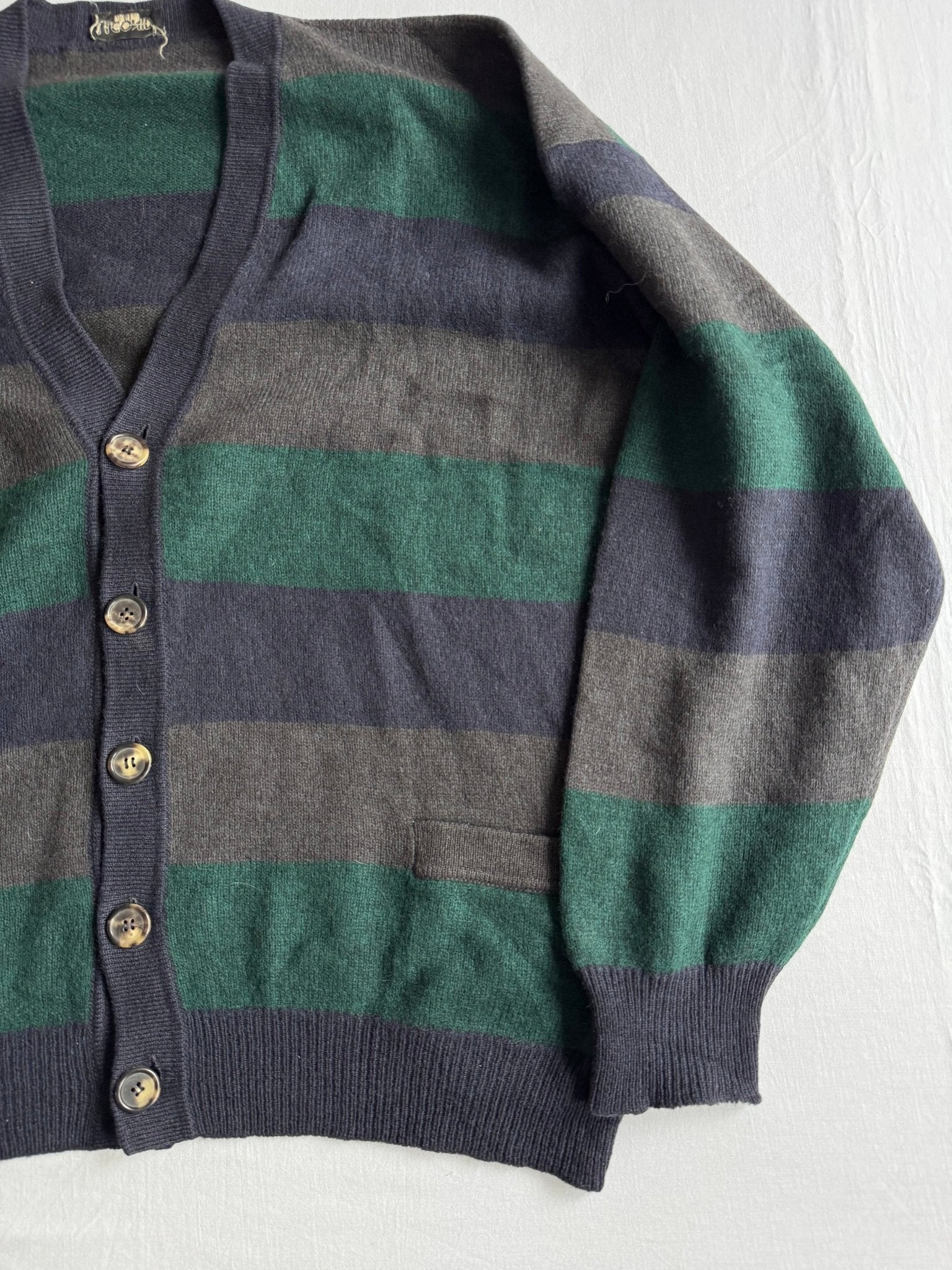🧶 Cardigan Vintage Bărbați Dungi din Lână și Yak – XL - anbracaminte