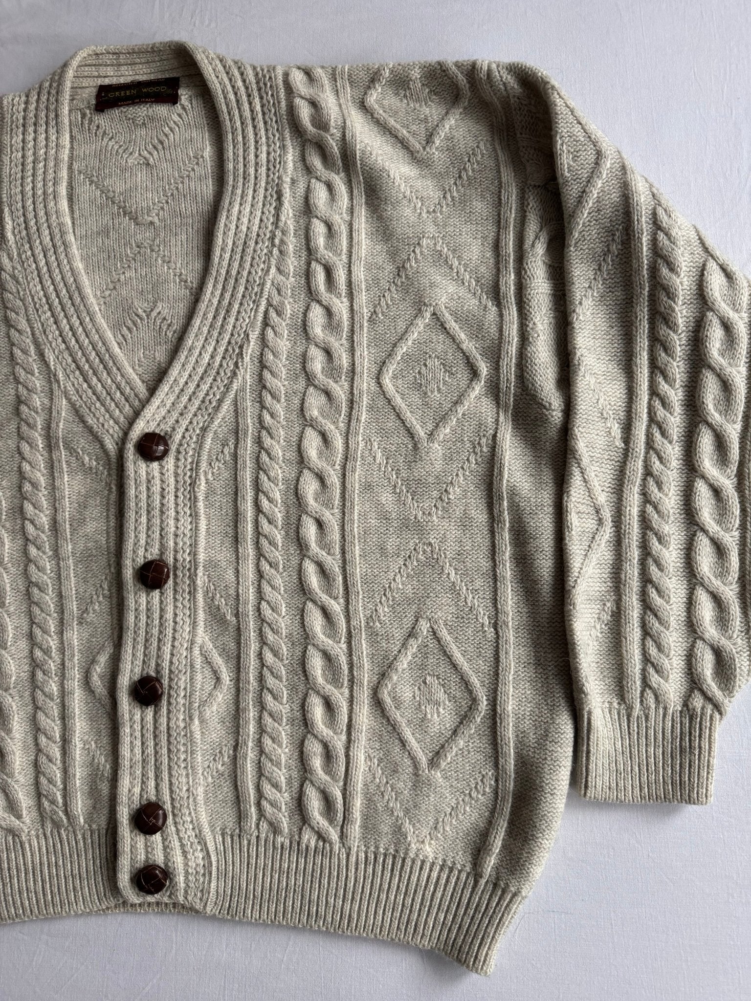 🧶 Cardigan Vintage Bărbați Gri Cable Knit din Lână, Alpaca și Acril – L - anbracaminte