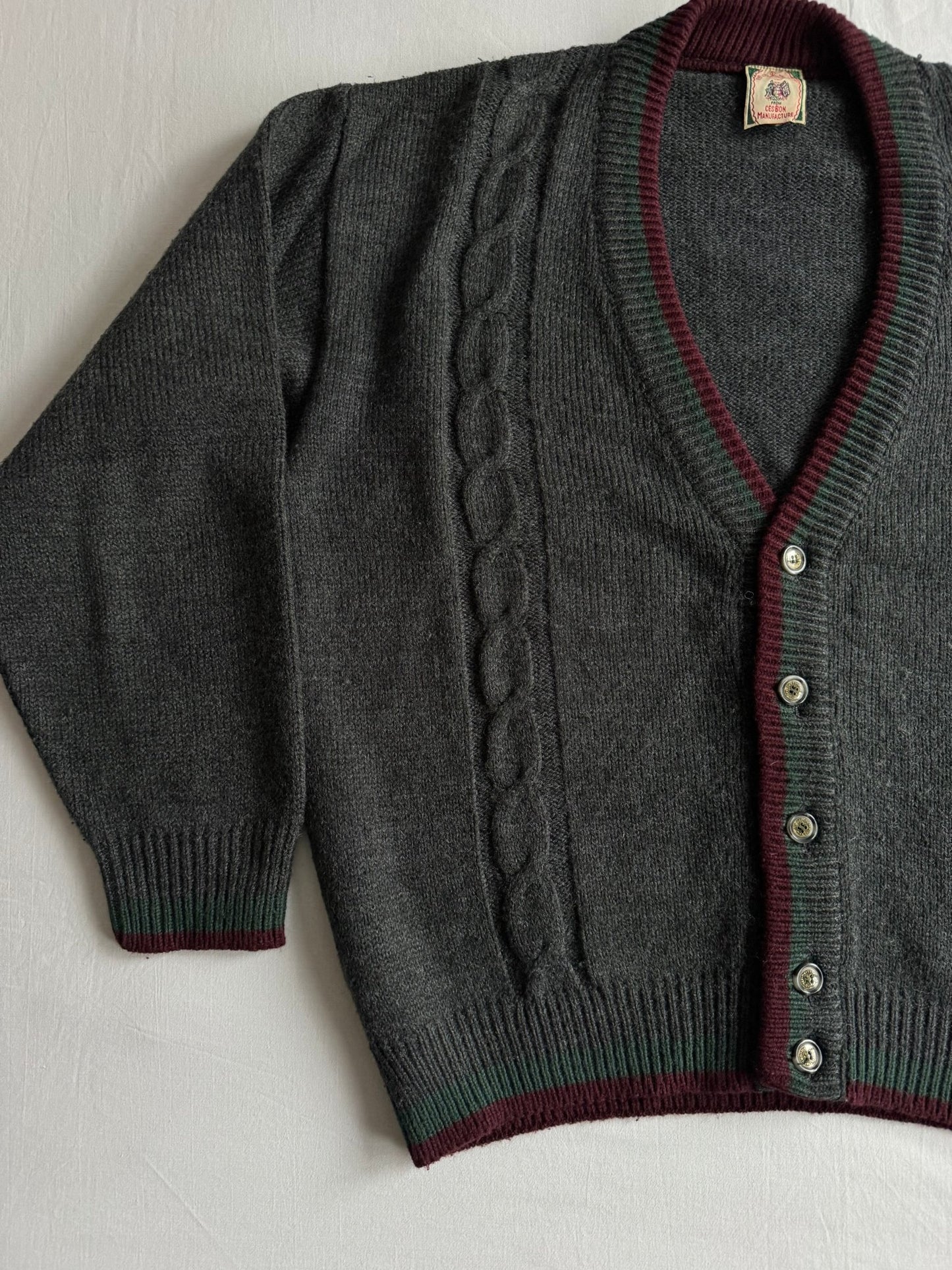 🧶 Cardigan Vintage Bărbați Gri Cable Knit – M - anbracaminte