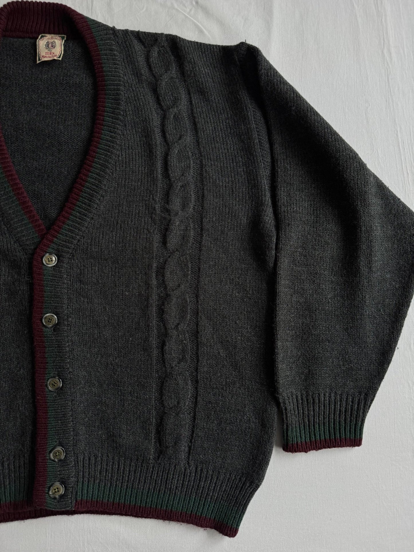 🧶 Cardigan Vintage Bărbați Gri Cable Knit – M - anbracaminte