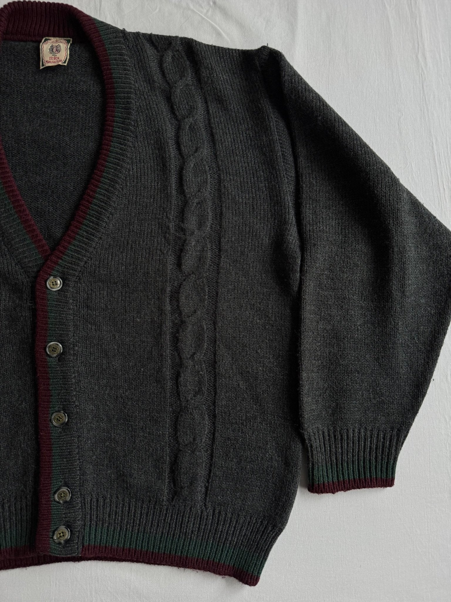 🧶 Cardigan Vintage Bărbați Gri Cable Knit – M - anbracaminte