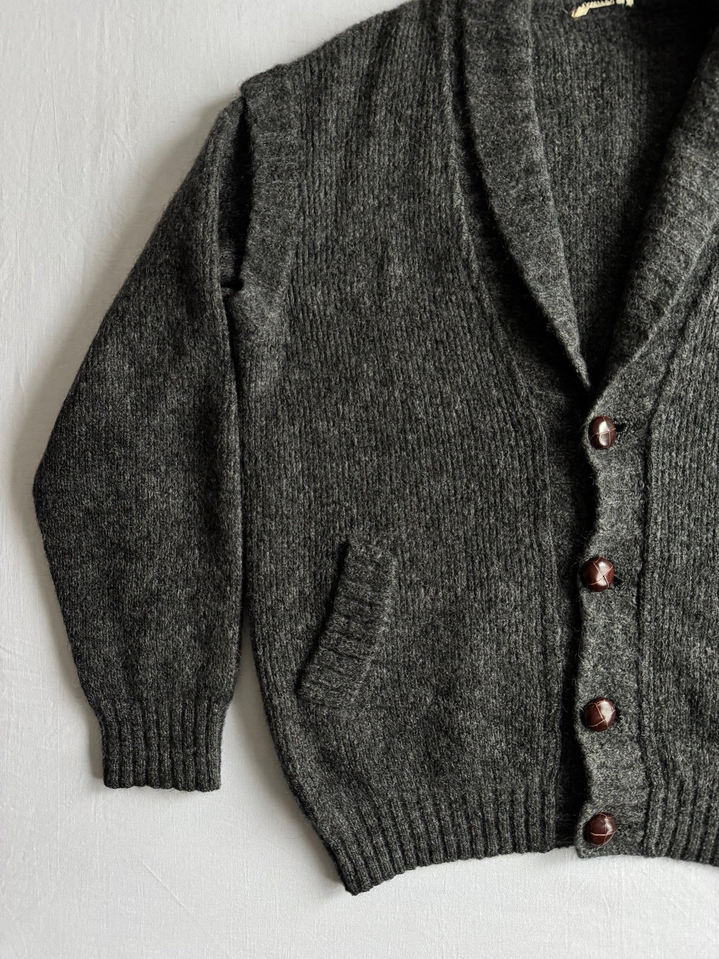 🧶 Cardigan Vintage Bărbați Gri Închis din Mohair și Lână – L - anbracaminte