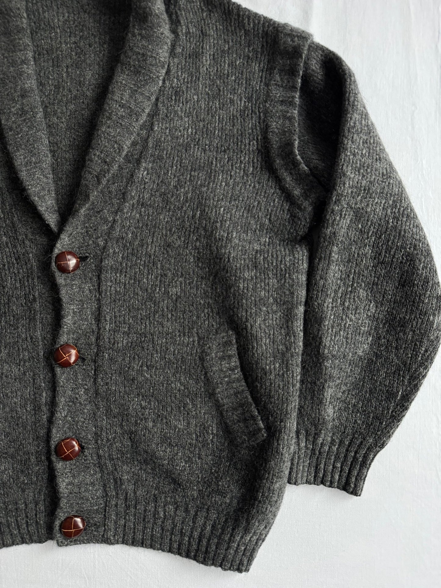 🧶 Cardigan Vintage Bărbați Gri Închis din Mohair și Lână – L - anbracaminte
