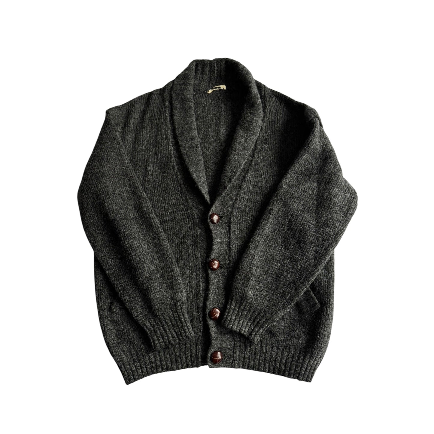 🧶 Cardigan Vintage Bărbați Gri Închis din Mohair și Lână – L - anbracaminte