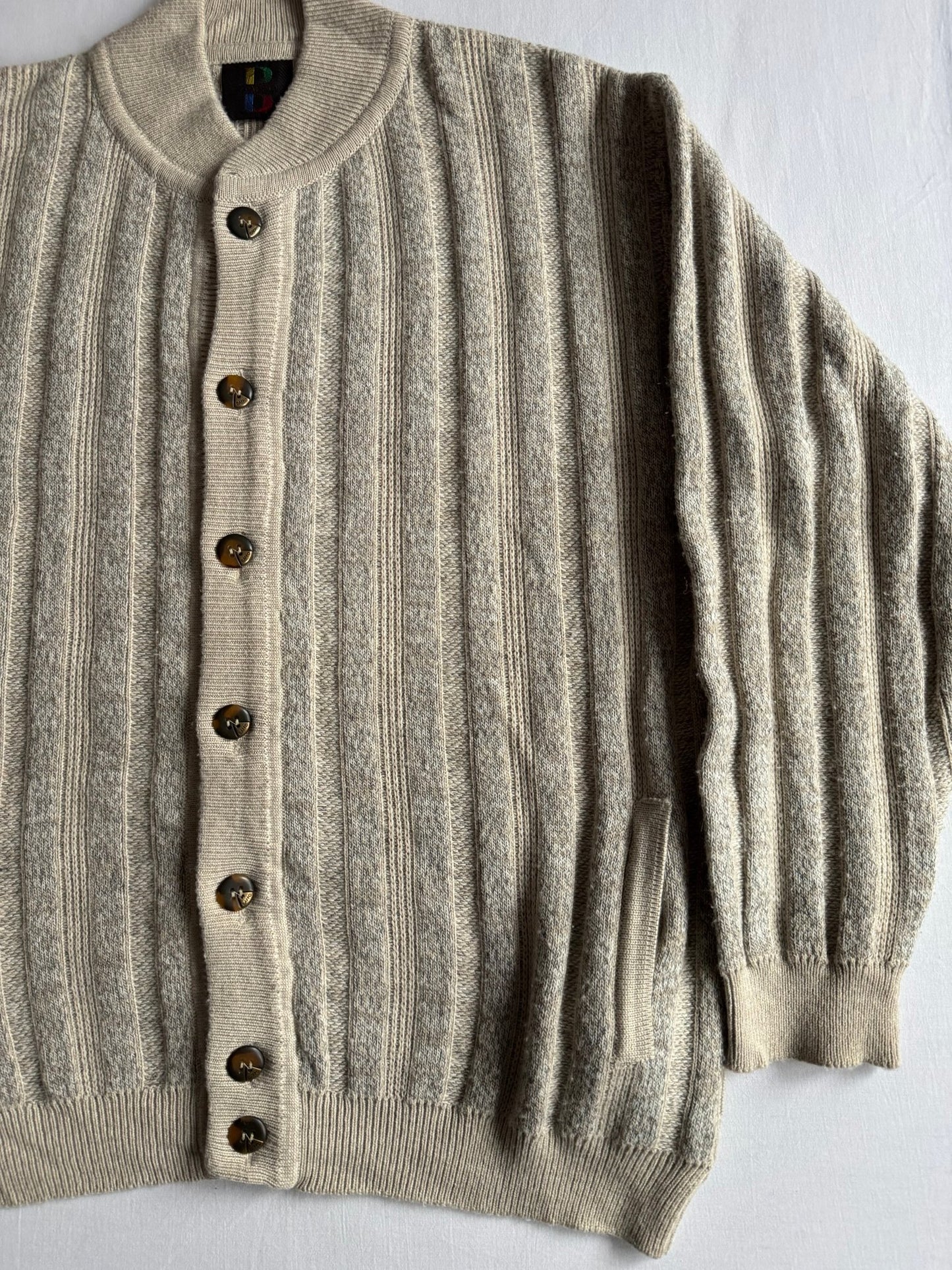 🧶 Cardigan Vintage Bărbați Gri Ribbed – 52 (XL) - anbracaminte
