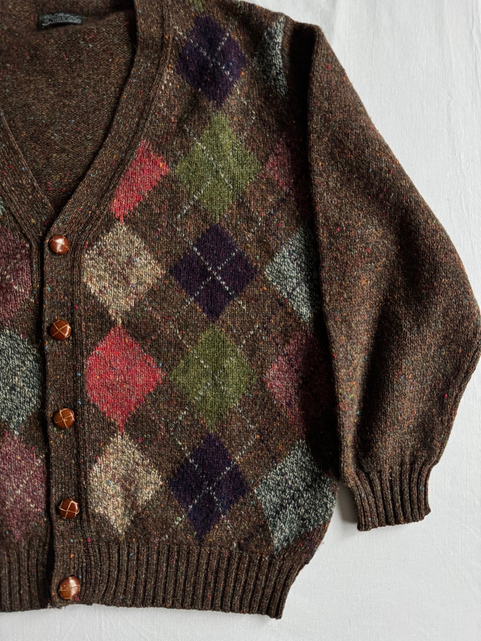 🧶 Cardigan Vintage Bărbați Maro din Lână Virgină cu Pattern Argyle – M - anbracaminte